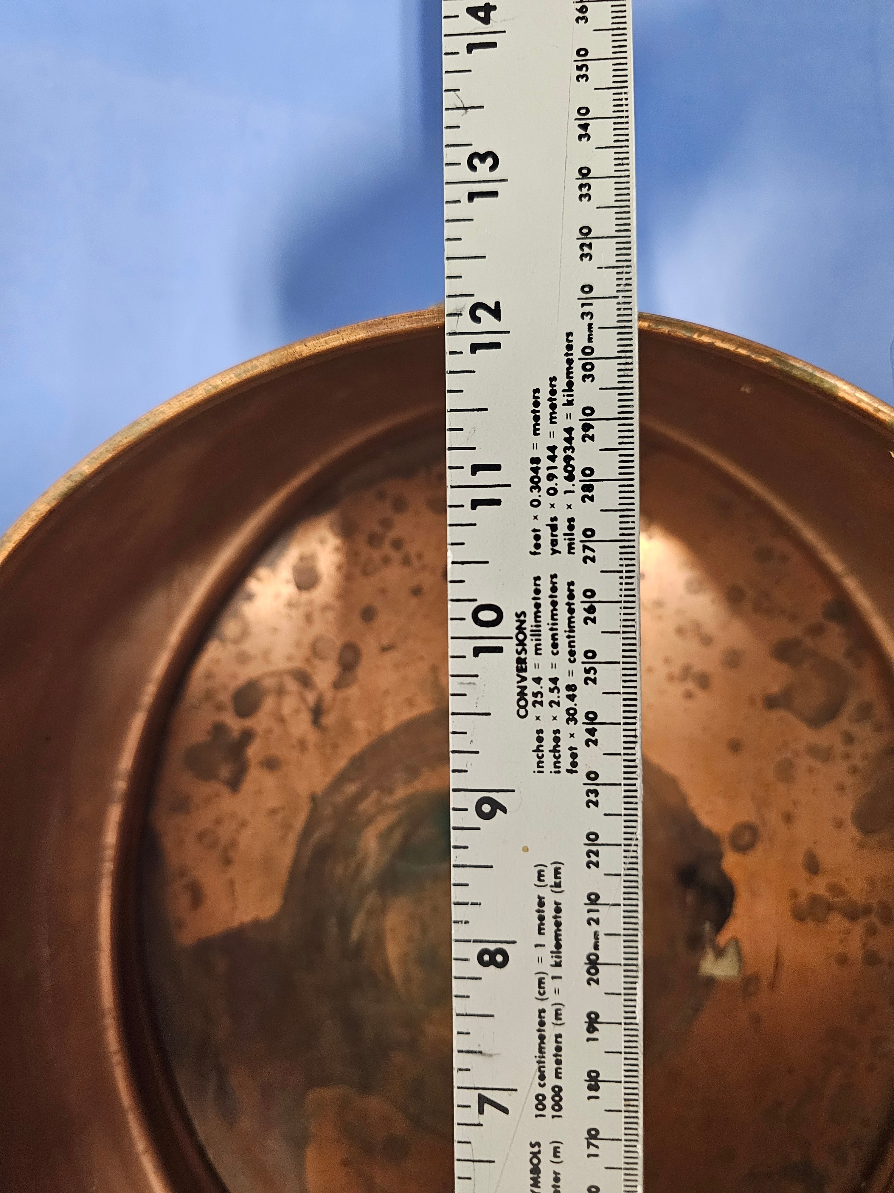Vintage English Oval Copper Cachepot with Brass Lion Head Ring Handles