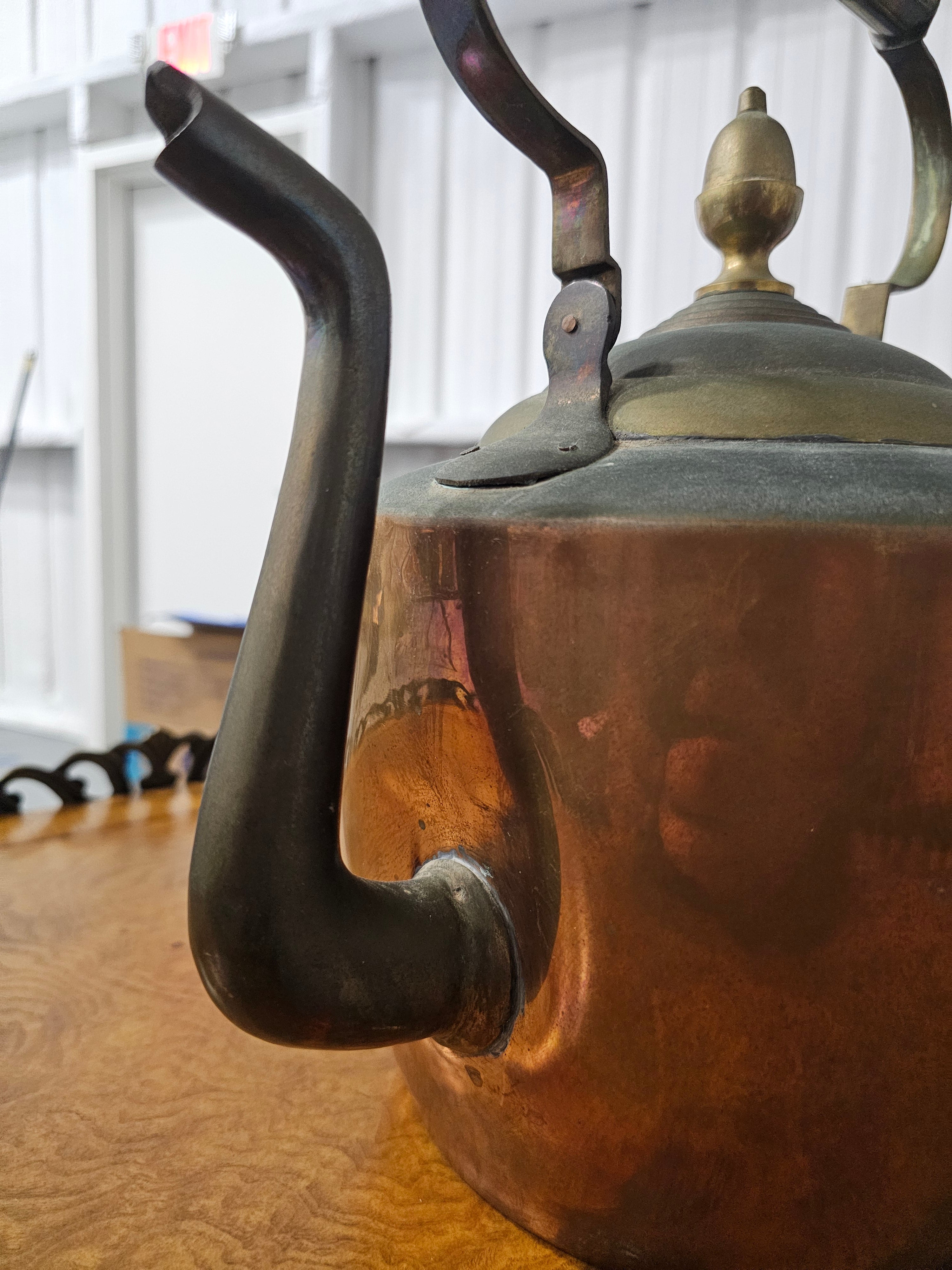 Vintage Copper & Brass Tea Kettle with Acorn Finial – 8"