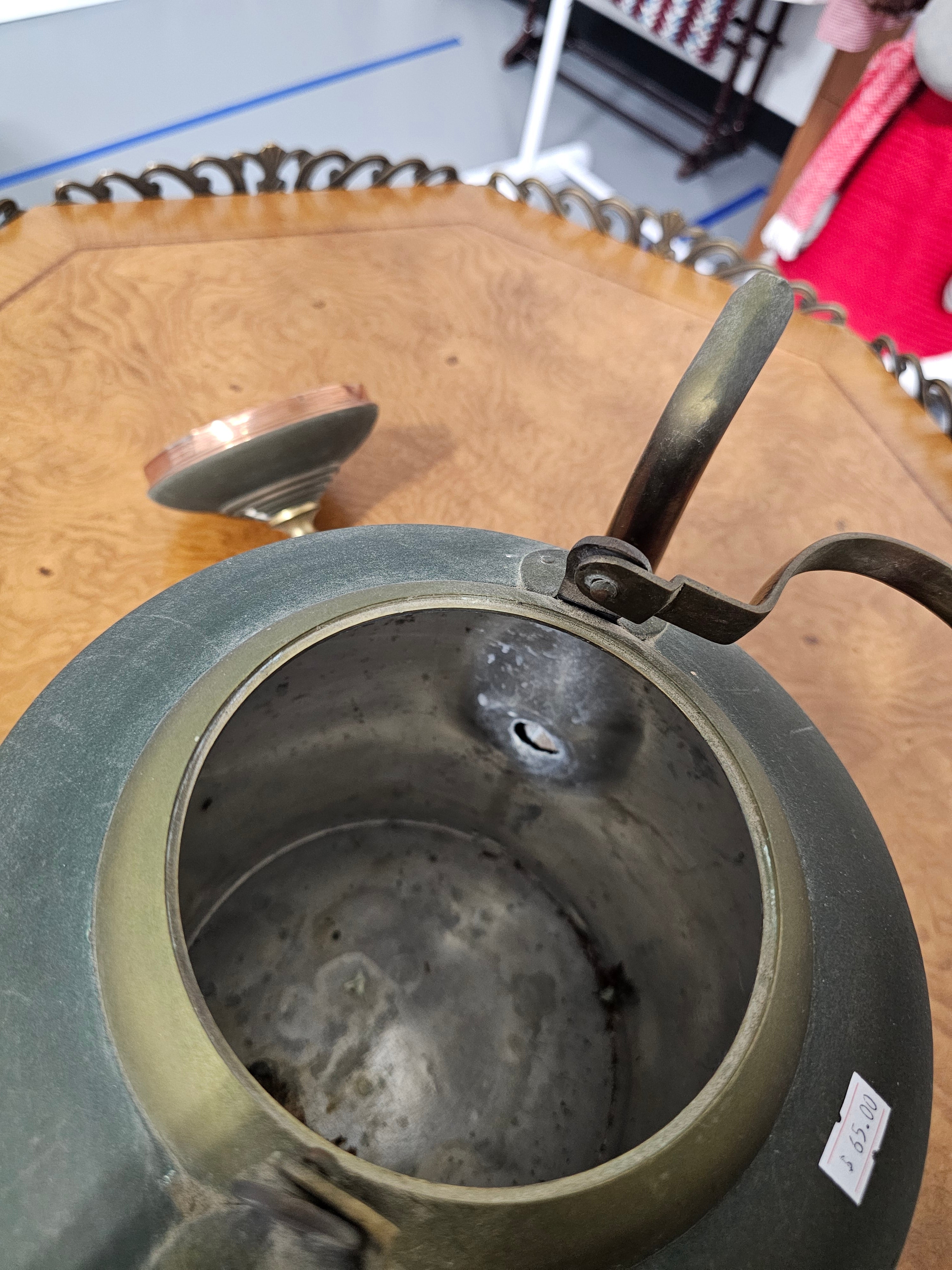 Vintage Copper & Brass Tea Kettle with Acorn Finial – 8"