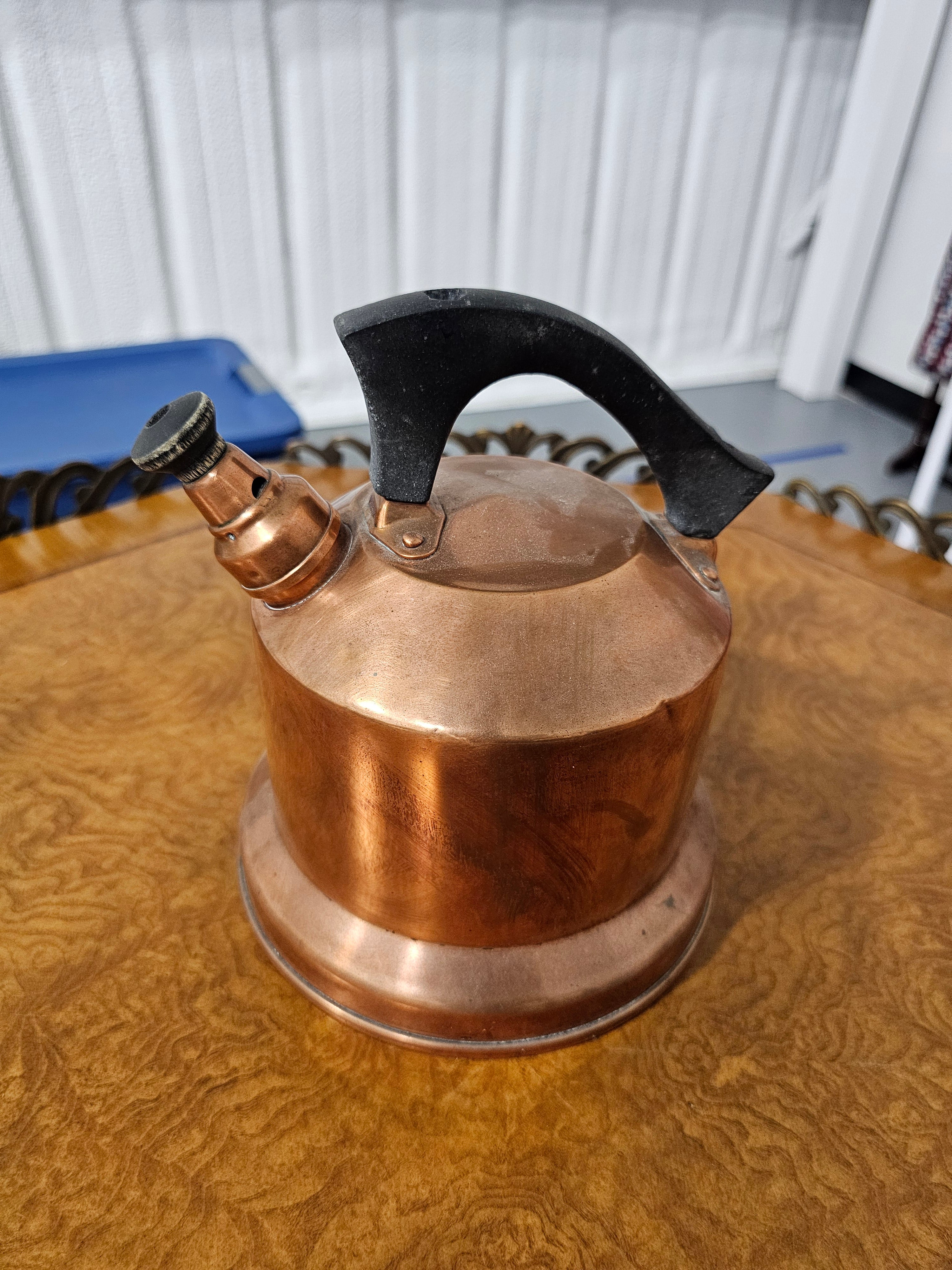 Vintage West Bend Solid Copper Singing Tea Kettle with Black Handle