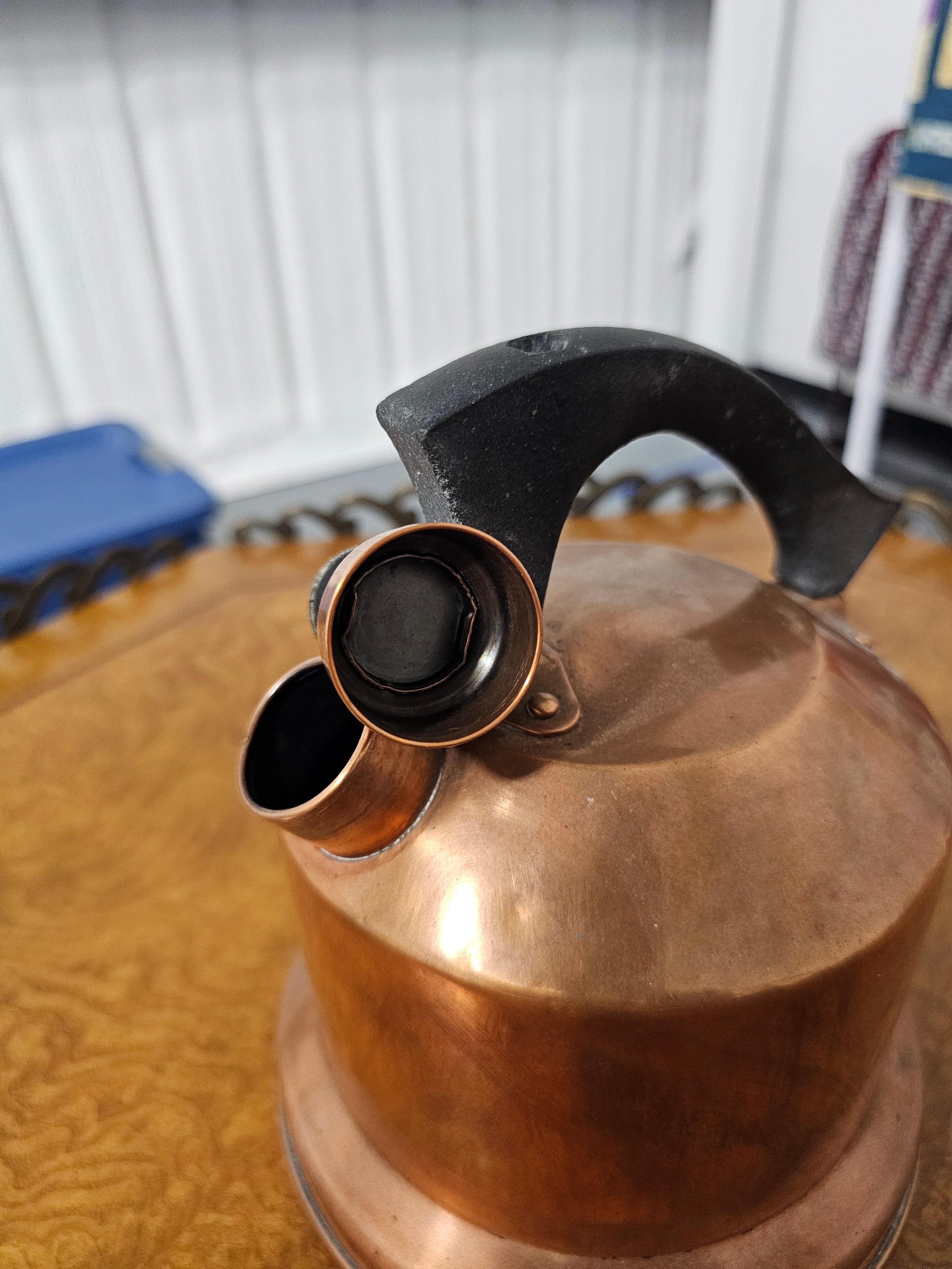 Vintage West Bend Solid Copper Singing Tea Kettle with Black Handle