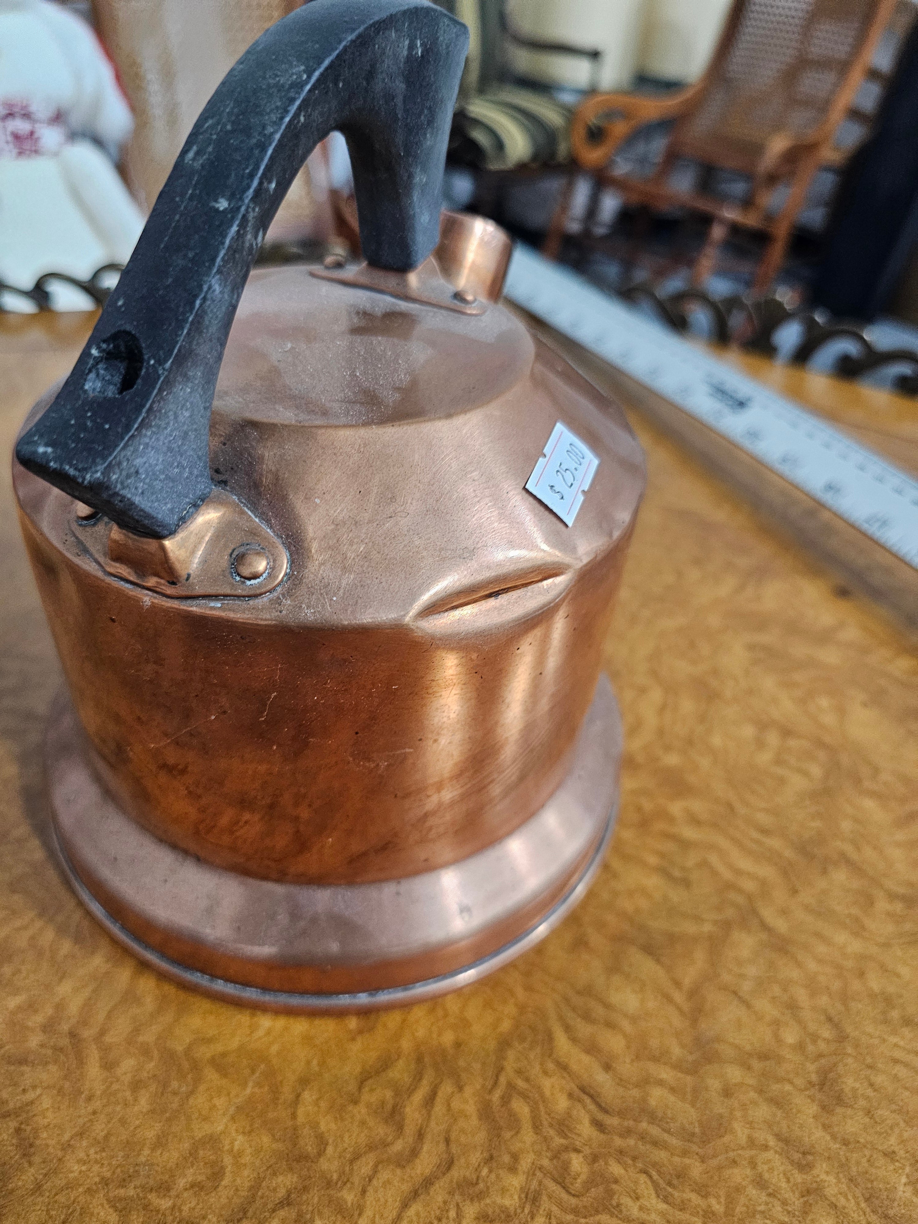 Vintage West Bend Solid Copper Singing Tea Kettle with Black Handle