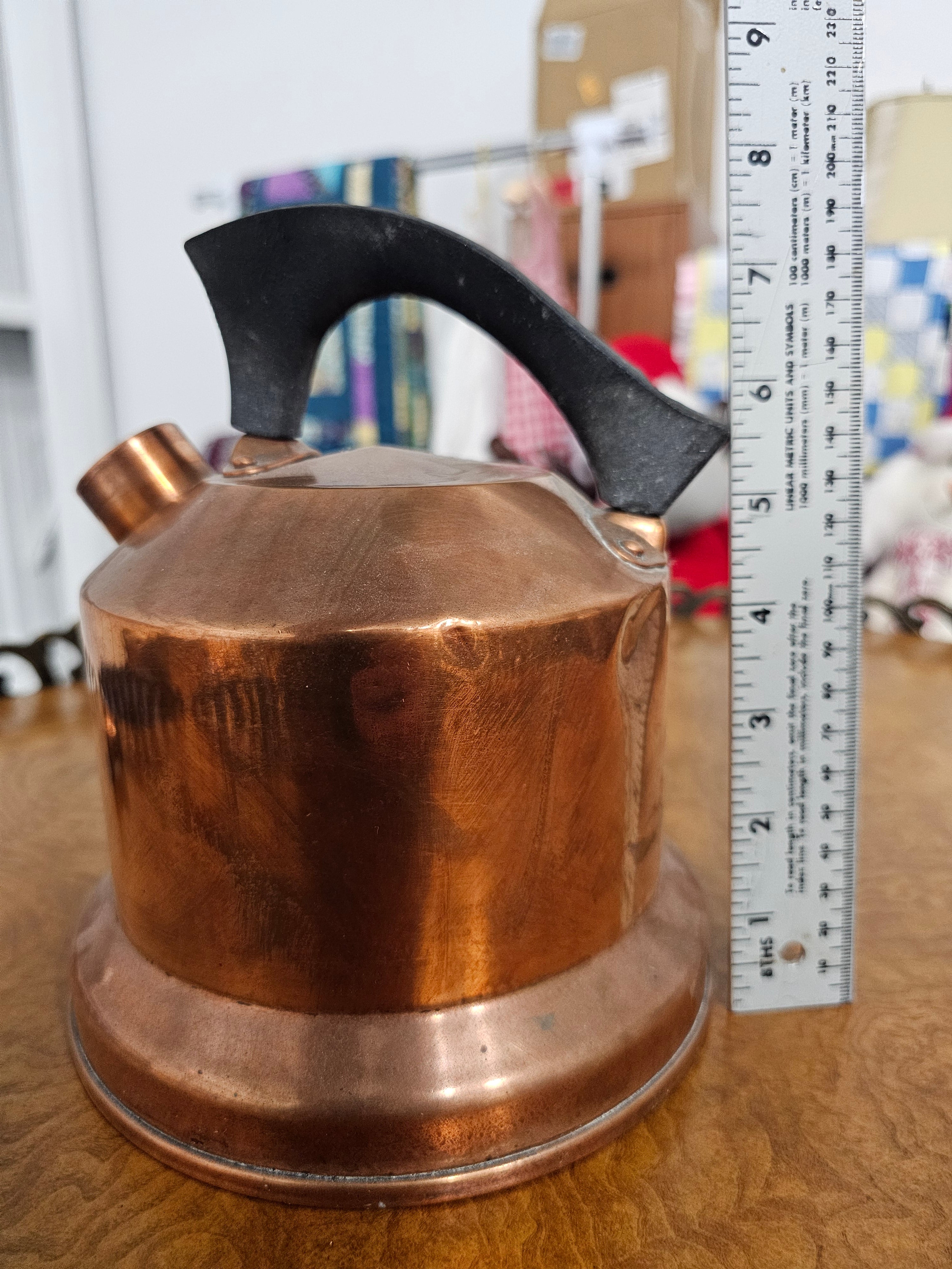Vintage West Bend Solid Copper Singing Tea Kettle with Black Handle