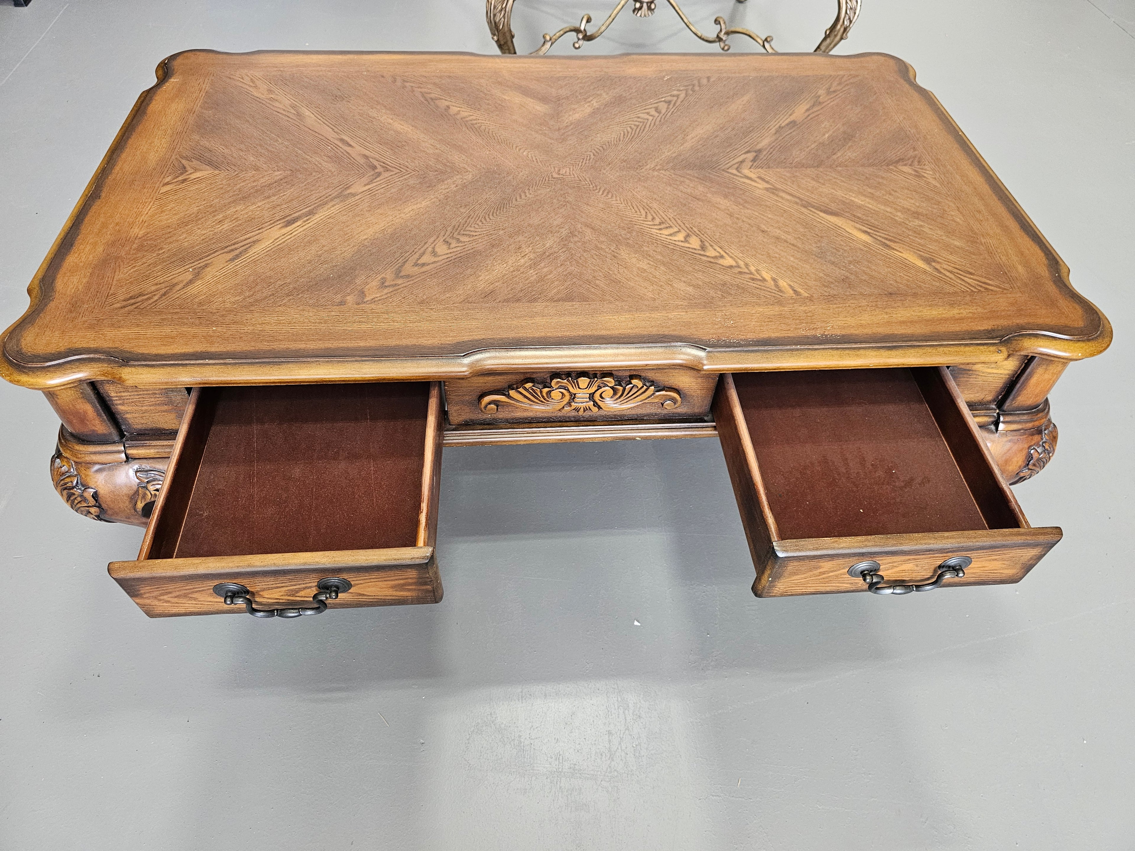 Traditional Carved Wood Coffee Table with Two Drawers & Claw Feet – 52"
