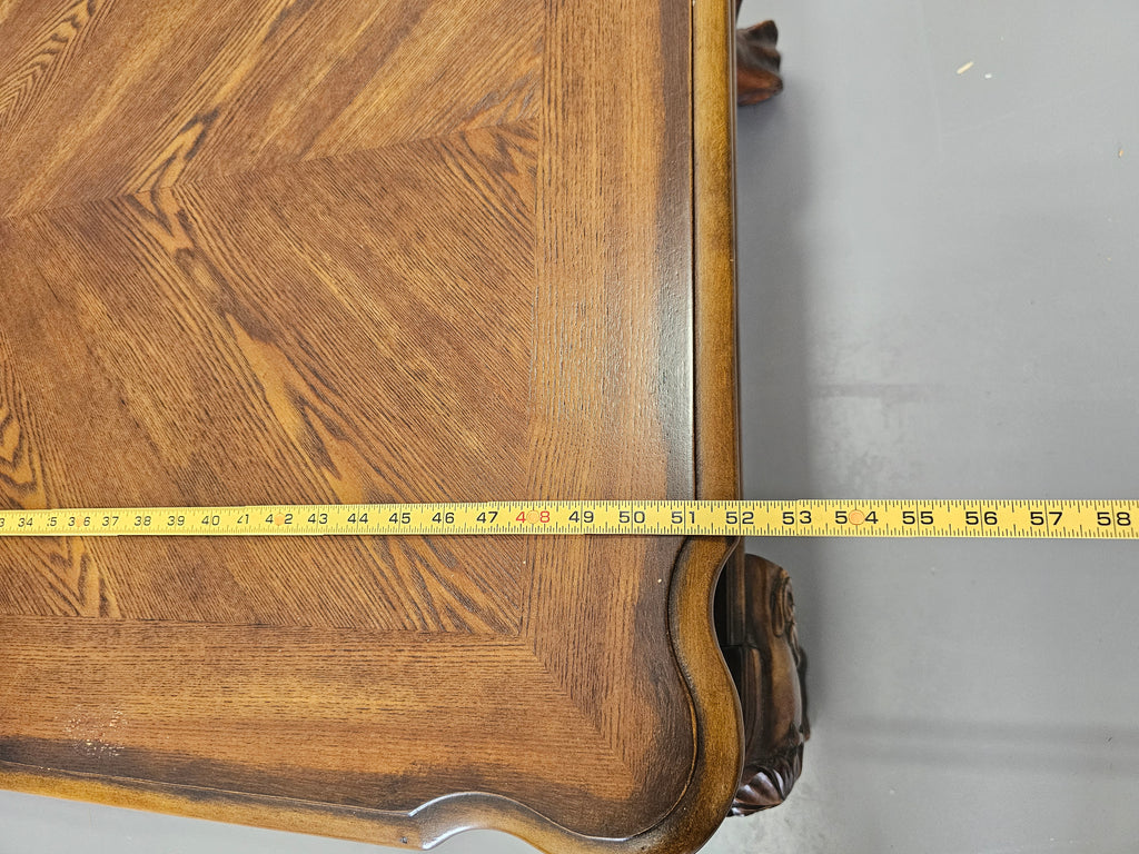 Traditional Carved Wood Coffee Table with Two Drawers & Claw Feet – 52"