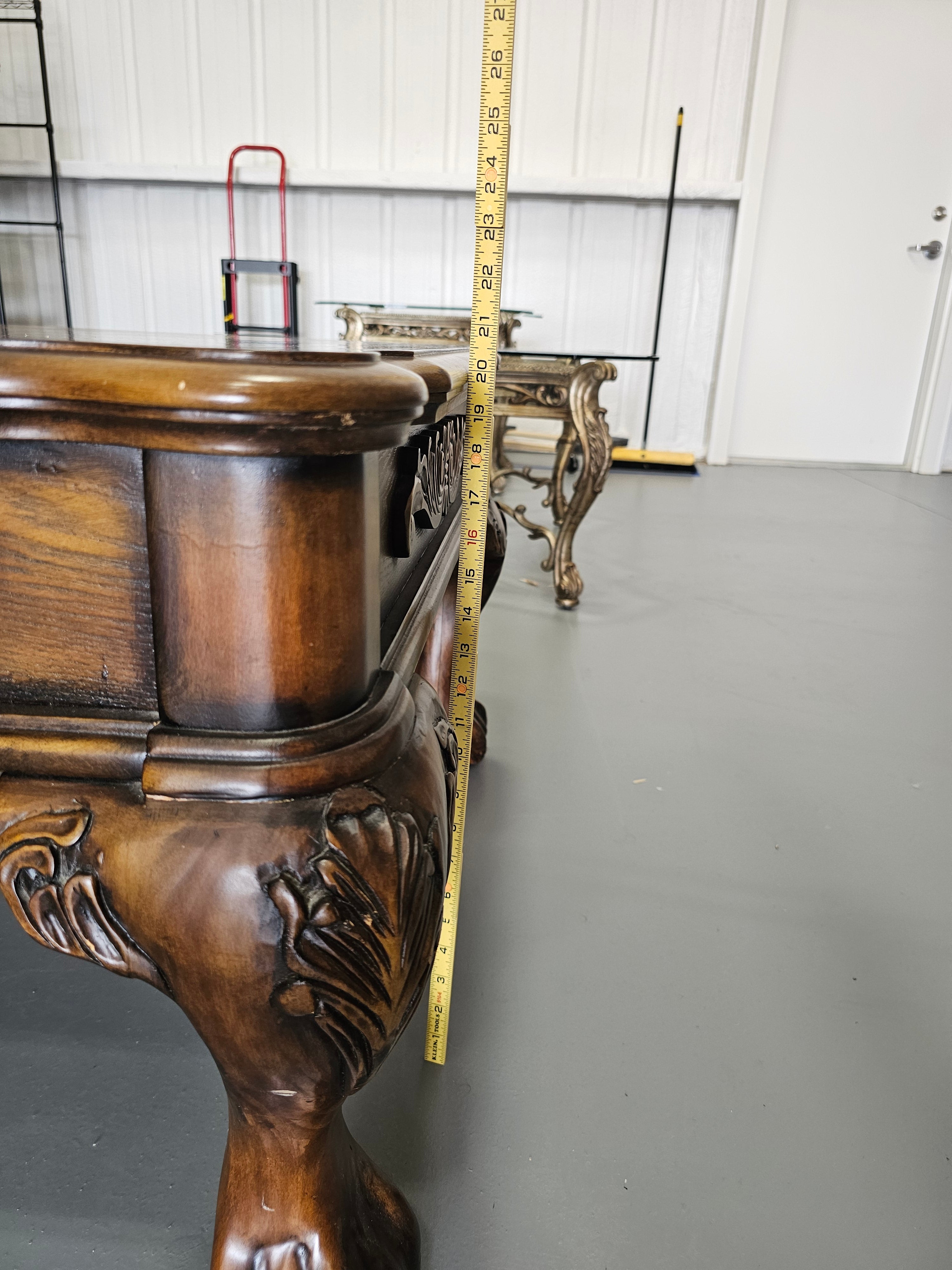 Traditional Carved Wood Coffee Table with Two Drawers & Claw Feet – 52"