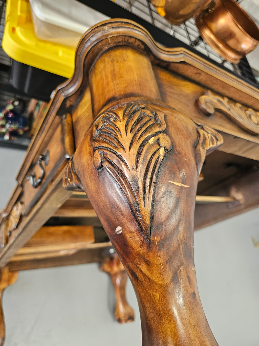 Traditional Carved Wood Coffee Table with Two Drawers & Claw Feet – 52"