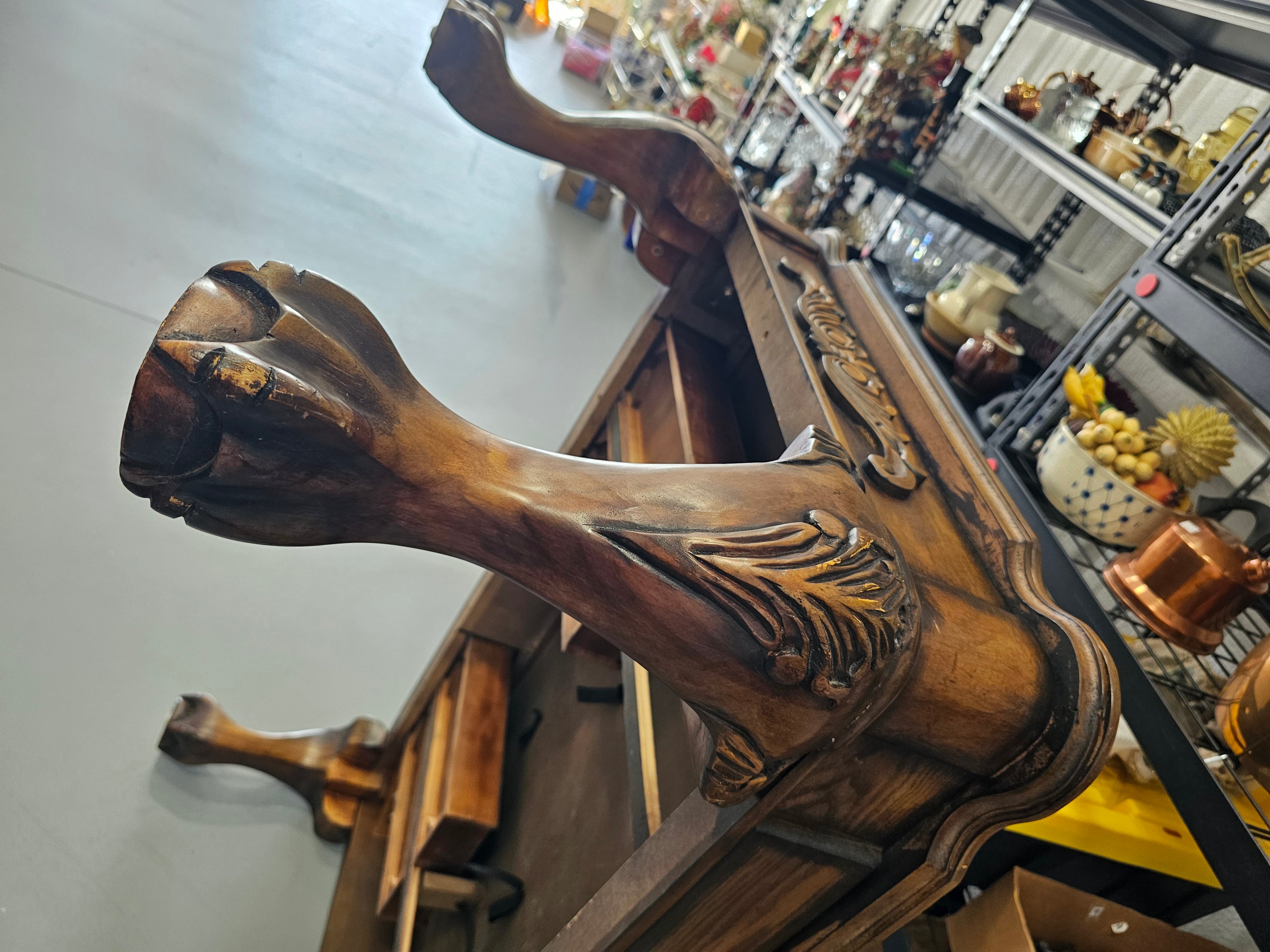 Traditional Carved Wood Coffee Table with Two Drawers & Claw Feet – 52"