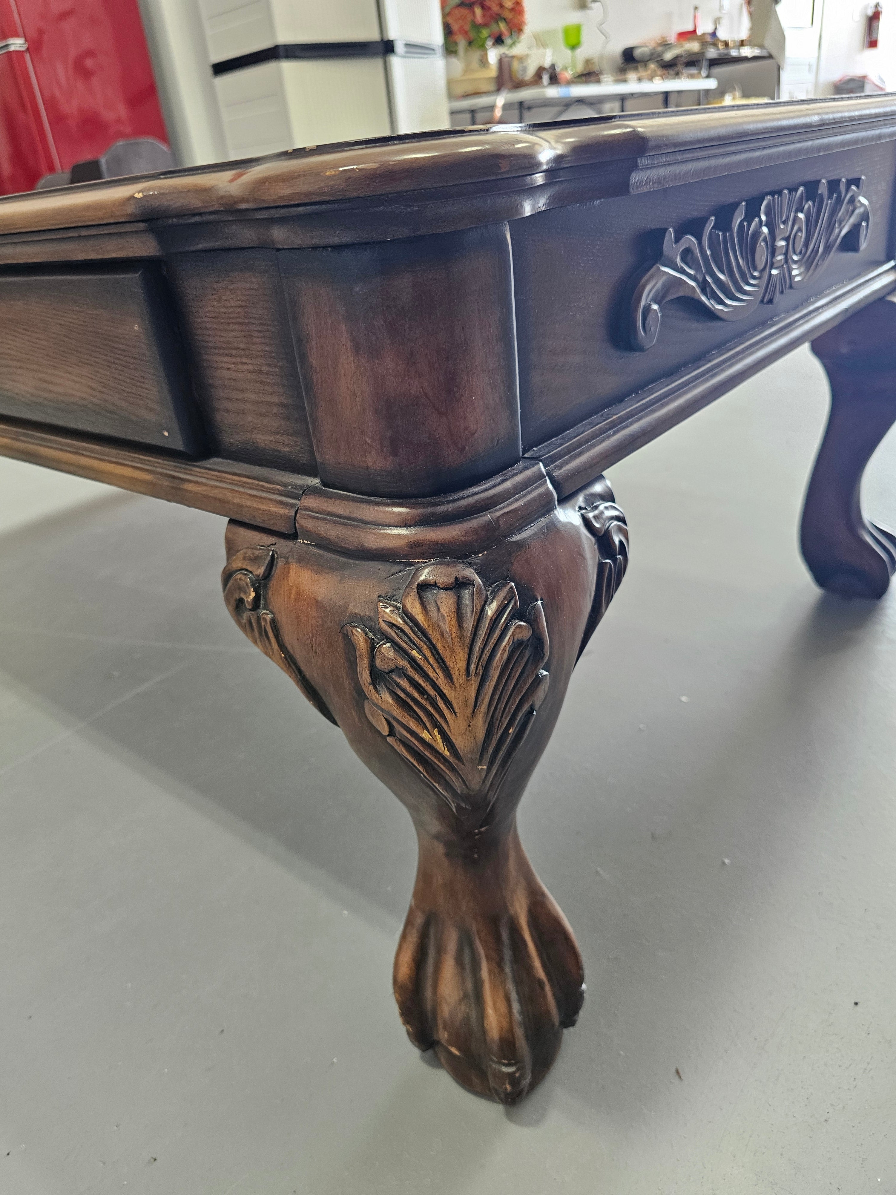 Traditional Carved Wood Coffee Table with Two Drawers & Claw Feet – 52"