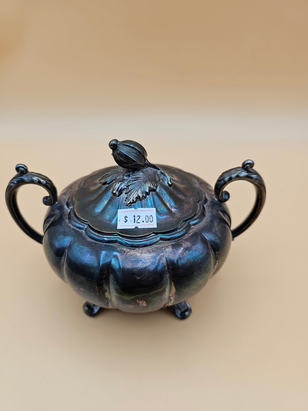 Vintage Community Plate Oneida Old English Melon Silverplate Lidded Sugar Bowl