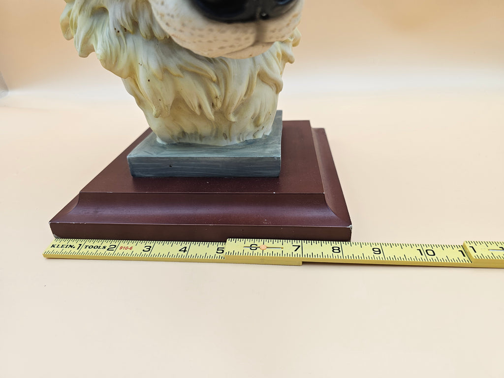 Gray & White Wolf Head Bust Sculpture on Wood Base – Approx. 13.5"