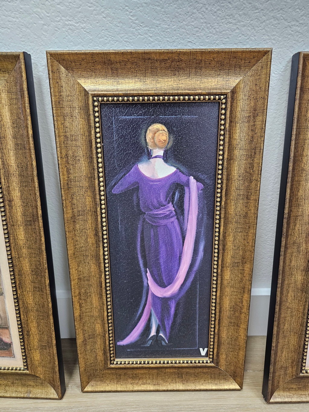 Set of 4 Framed Fashion Dress Wall Art Prints – Gold Tone Frames