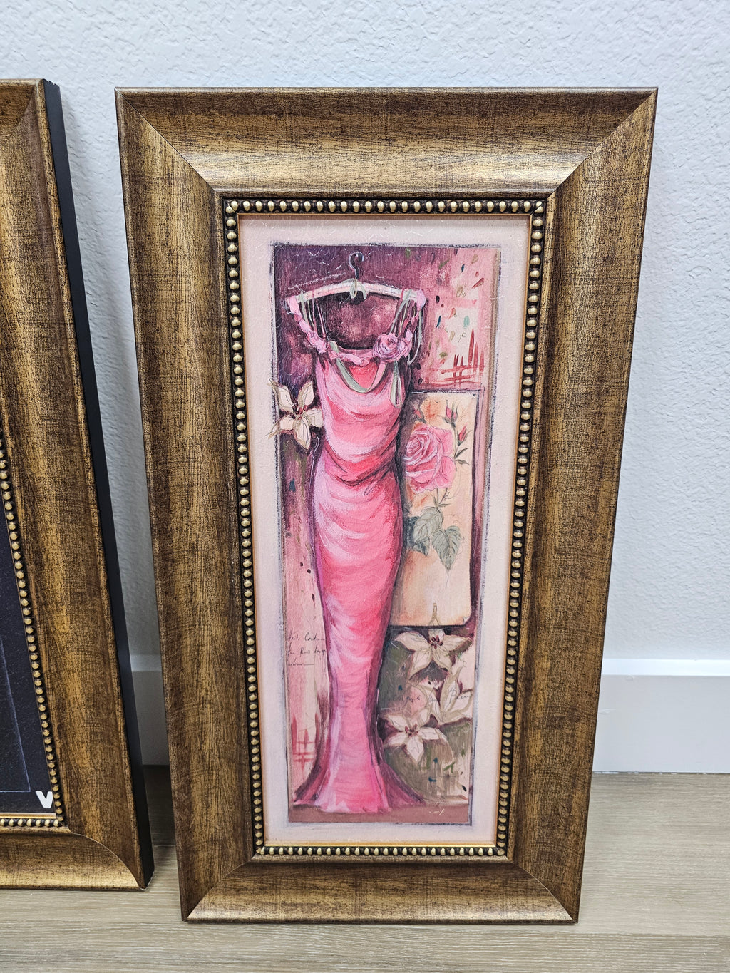 Set of 4 Framed Fashion Dress Wall Art Prints – Gold Tone Frames