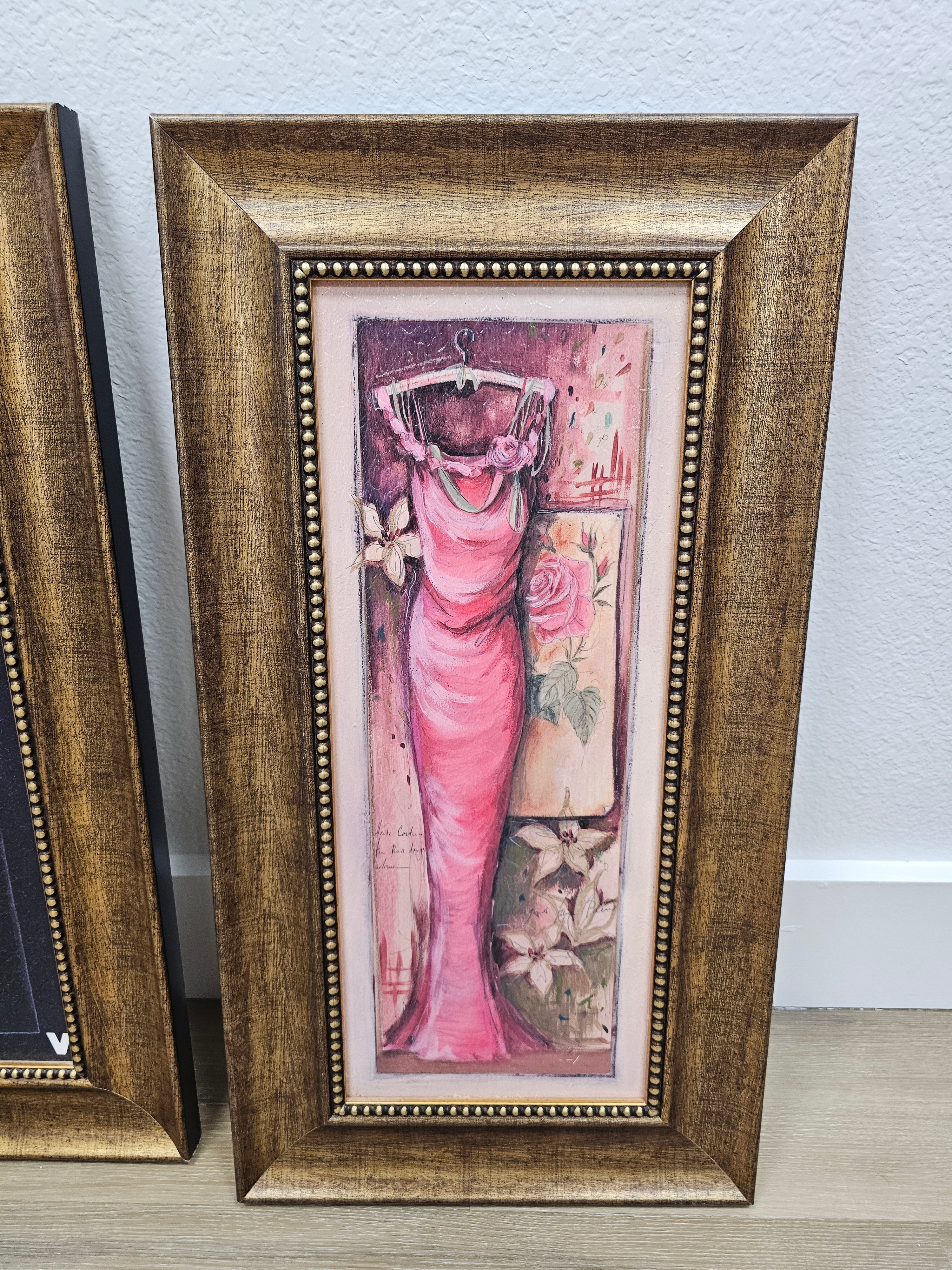 Set of 4 Framed Fashion Dress Wall Art Prints – Gold Tone Frames