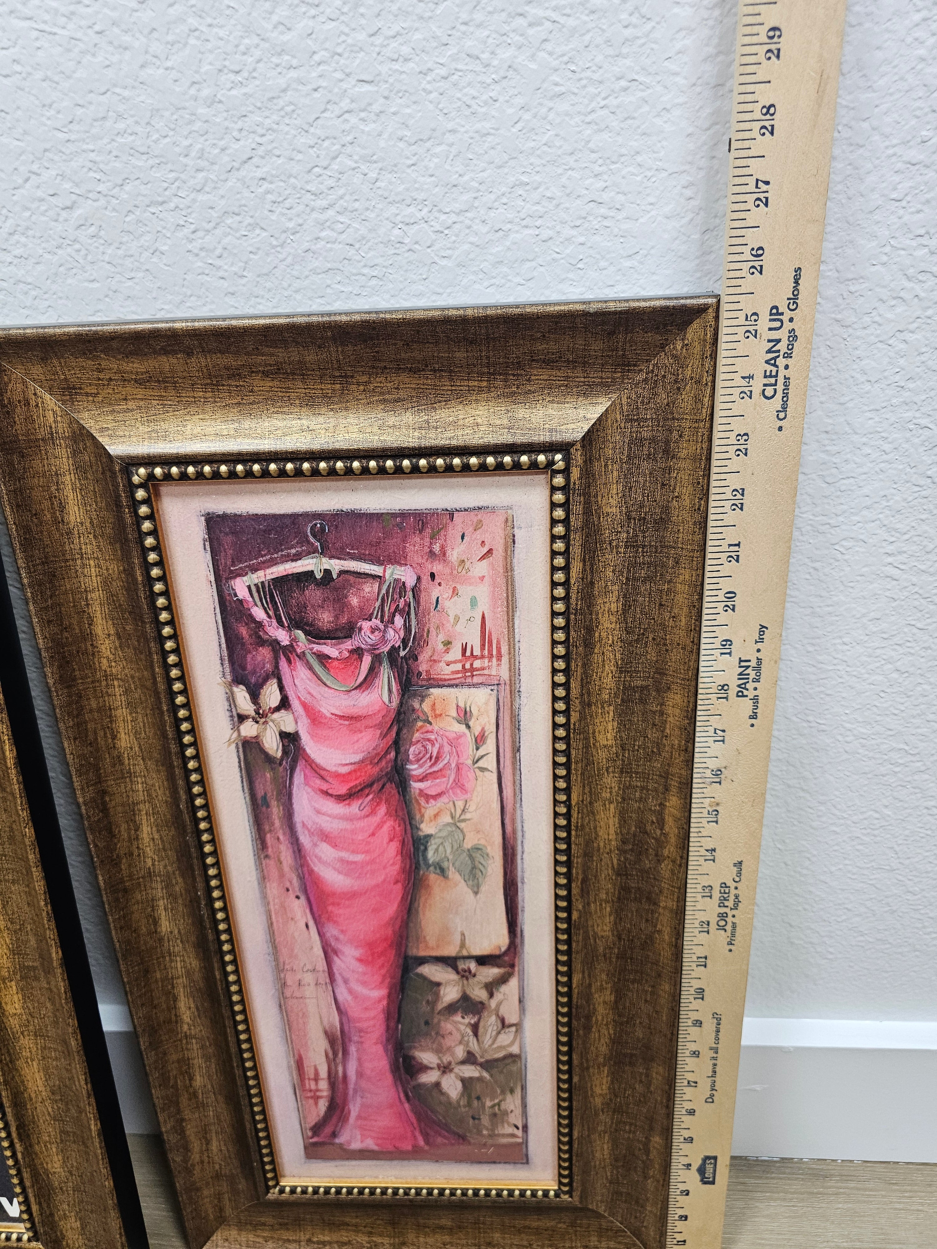 Set of 4 Framed Fashion Dress Wall Art Prints – Gold Tone Frames