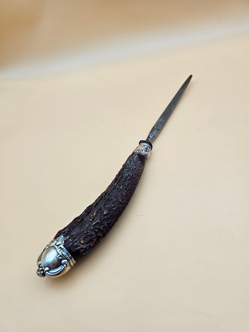 Antique Lee’s 15.5" Honing Steel Stag Antler Handle Sterling Silver Mounts