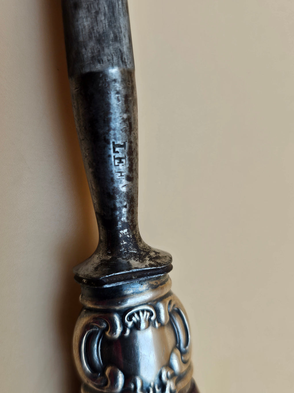 Antique Lee’s 15.5" Honing Steel Stag Antler Handle Sterling Silver Mounts
