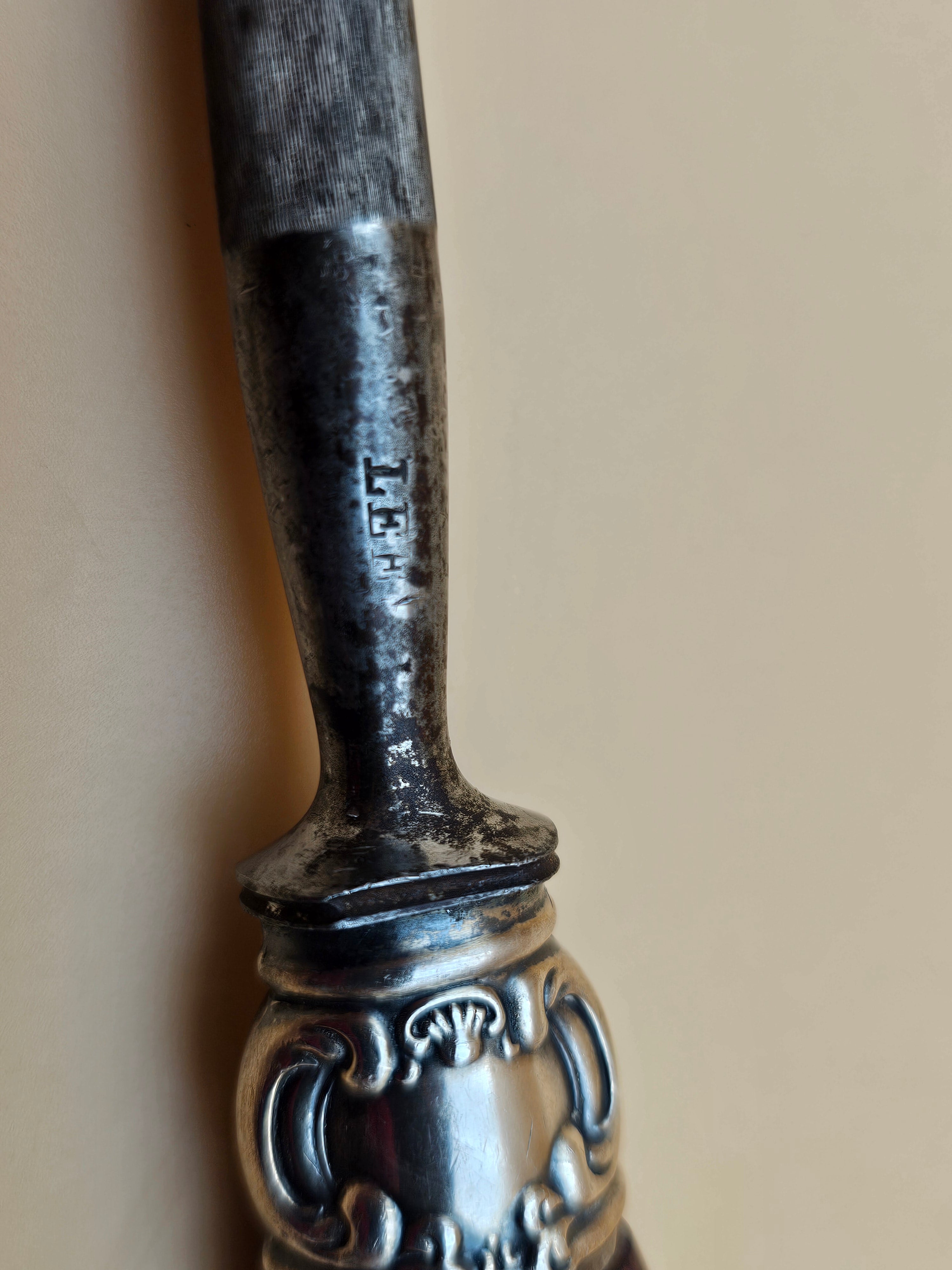 Antique Lee’s 15.5" Honing Steel Stag Antler Handle Sterling Silver Mounts
