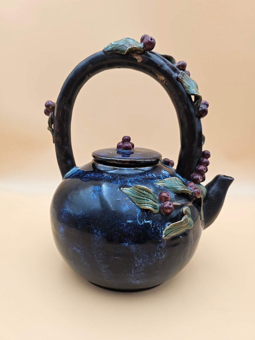 Decorative Ceramic Grapevine Teapot with Applied Grapes & Leaves