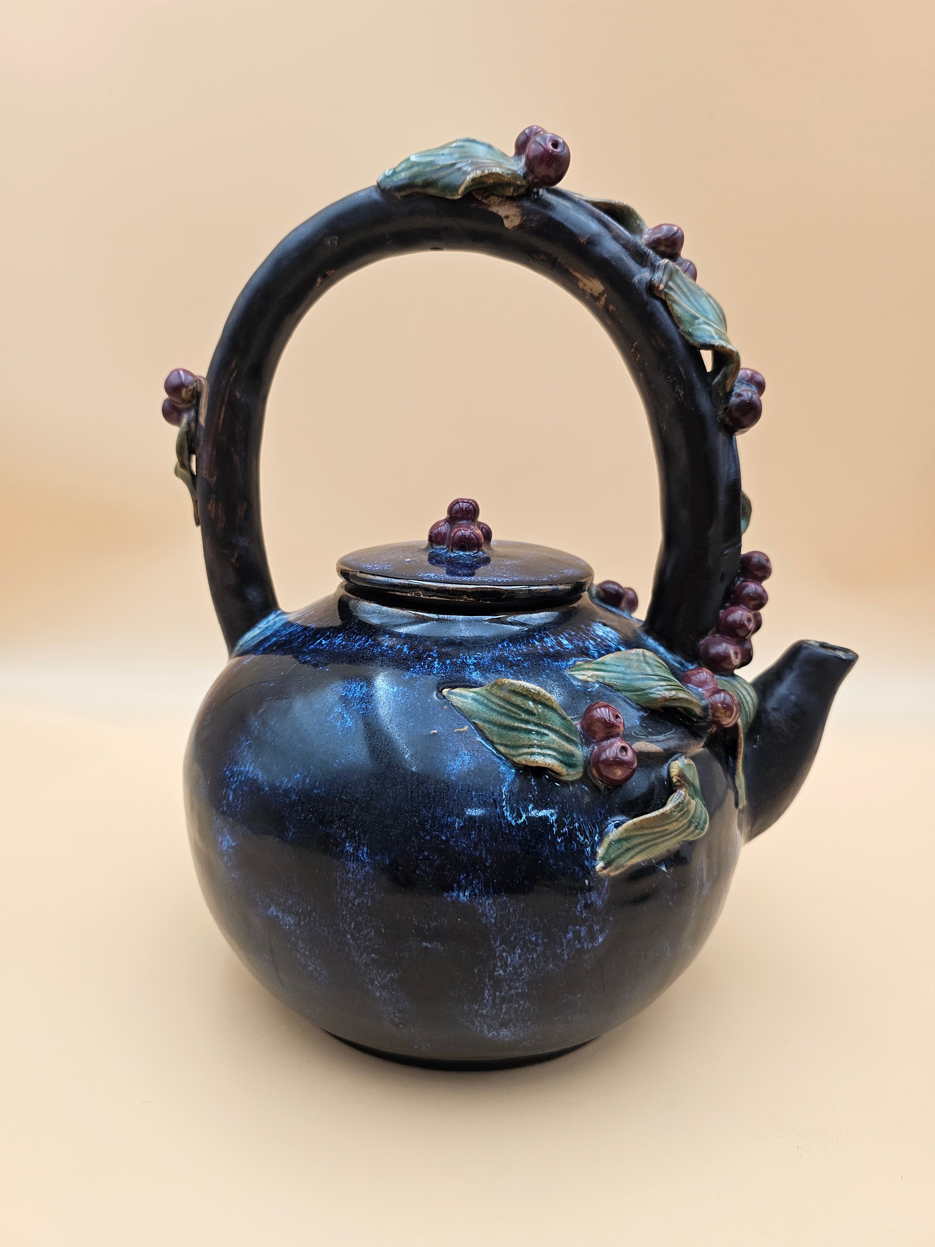 Decorative Ceramic Grapevine Teapot with Applied Grapes & Leaves