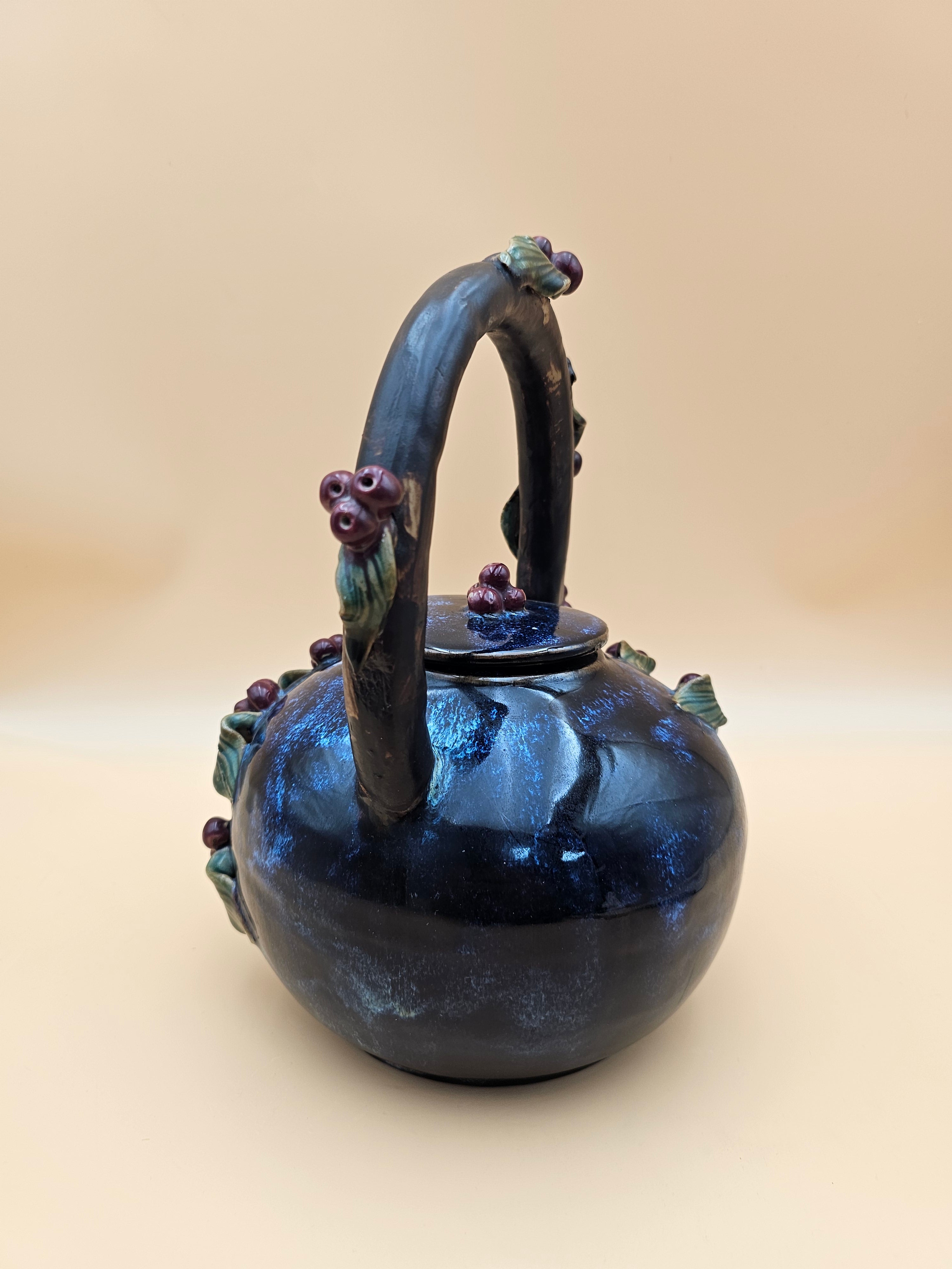 Decorative Ceramic Grapevine Teapot with Applied Grapes & Leaves