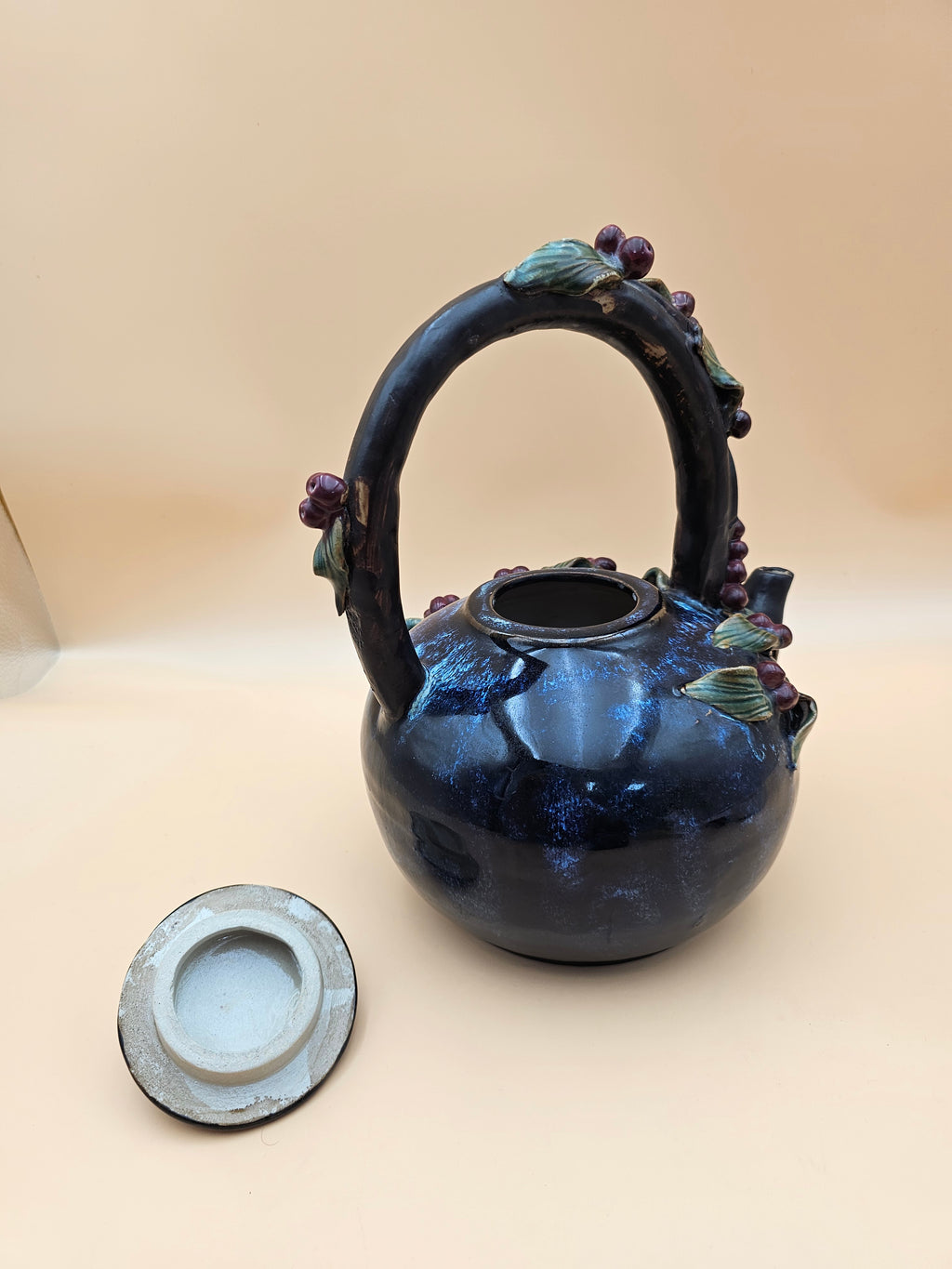 Decorative Ceramic Grapevine Teapot with Applied Grapes & Leaves