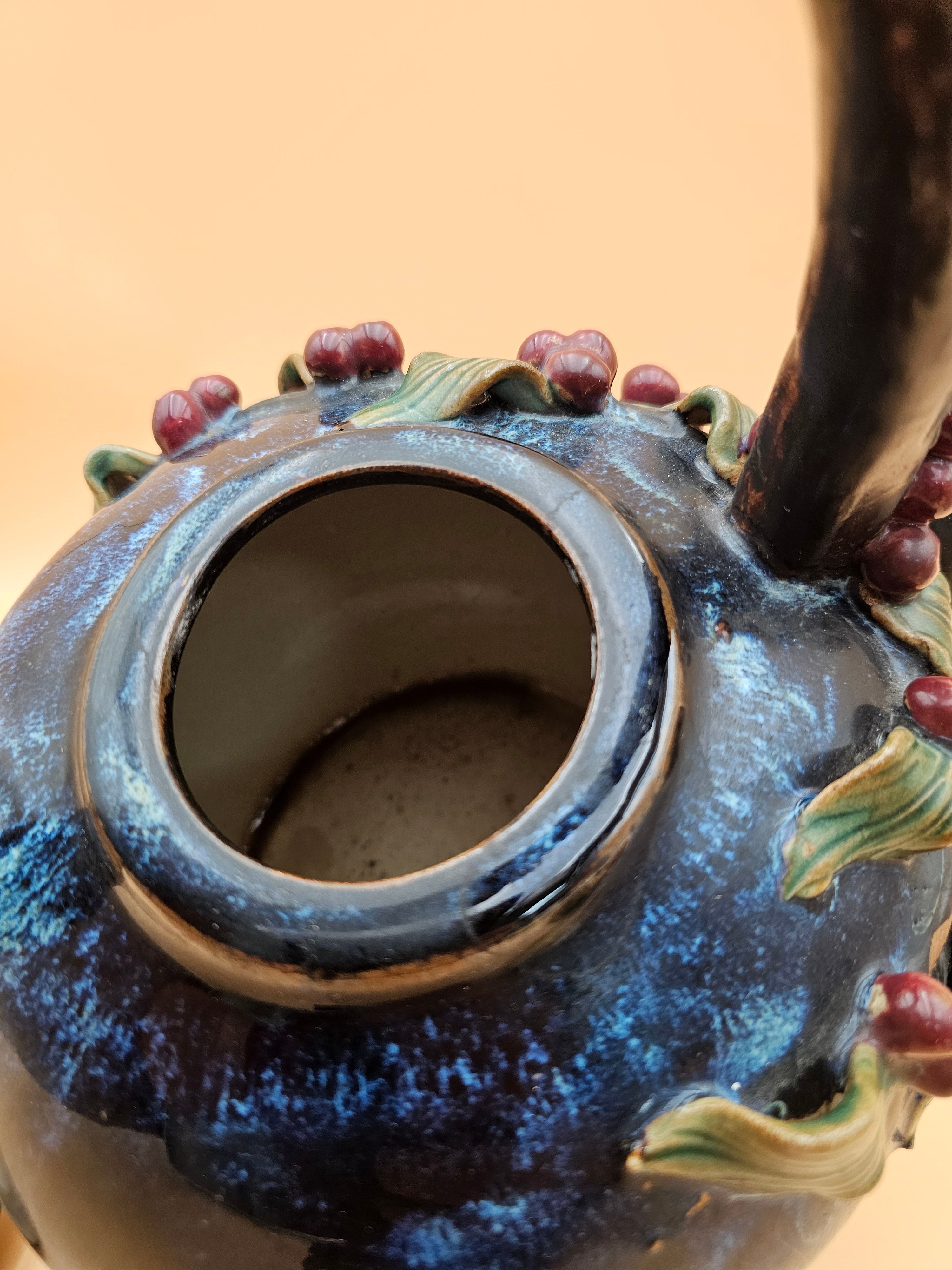 Decorative Ceramic Grapevine Teapot with Applied Grapes & Leaves