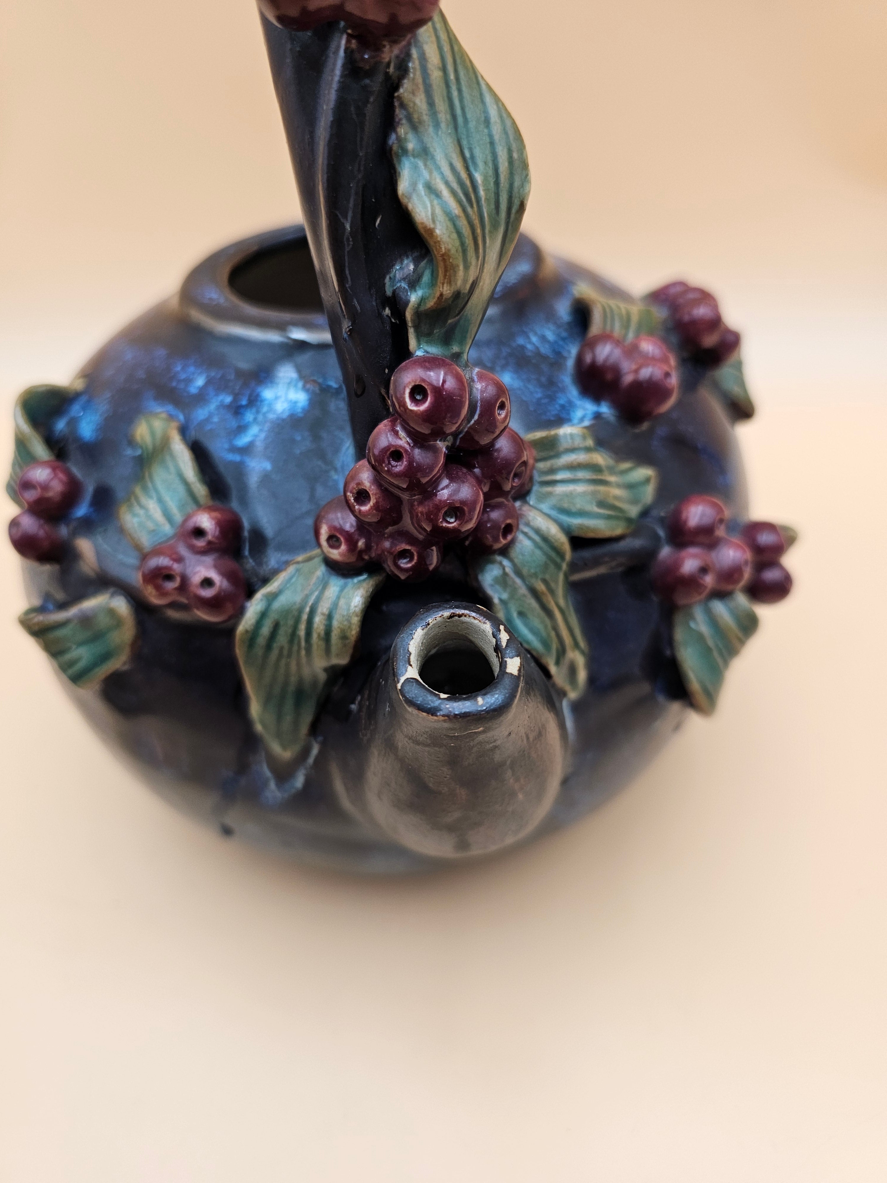 Decorative Ceramic Grapevine Teapot with Applied Grapes & Leaves