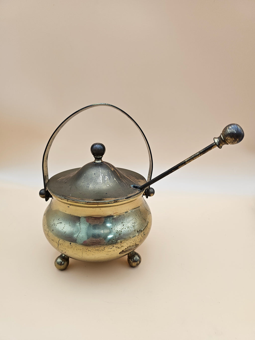 Vintage Brass Fireplace Fire Starter Smudge Pot with Pumice Wand