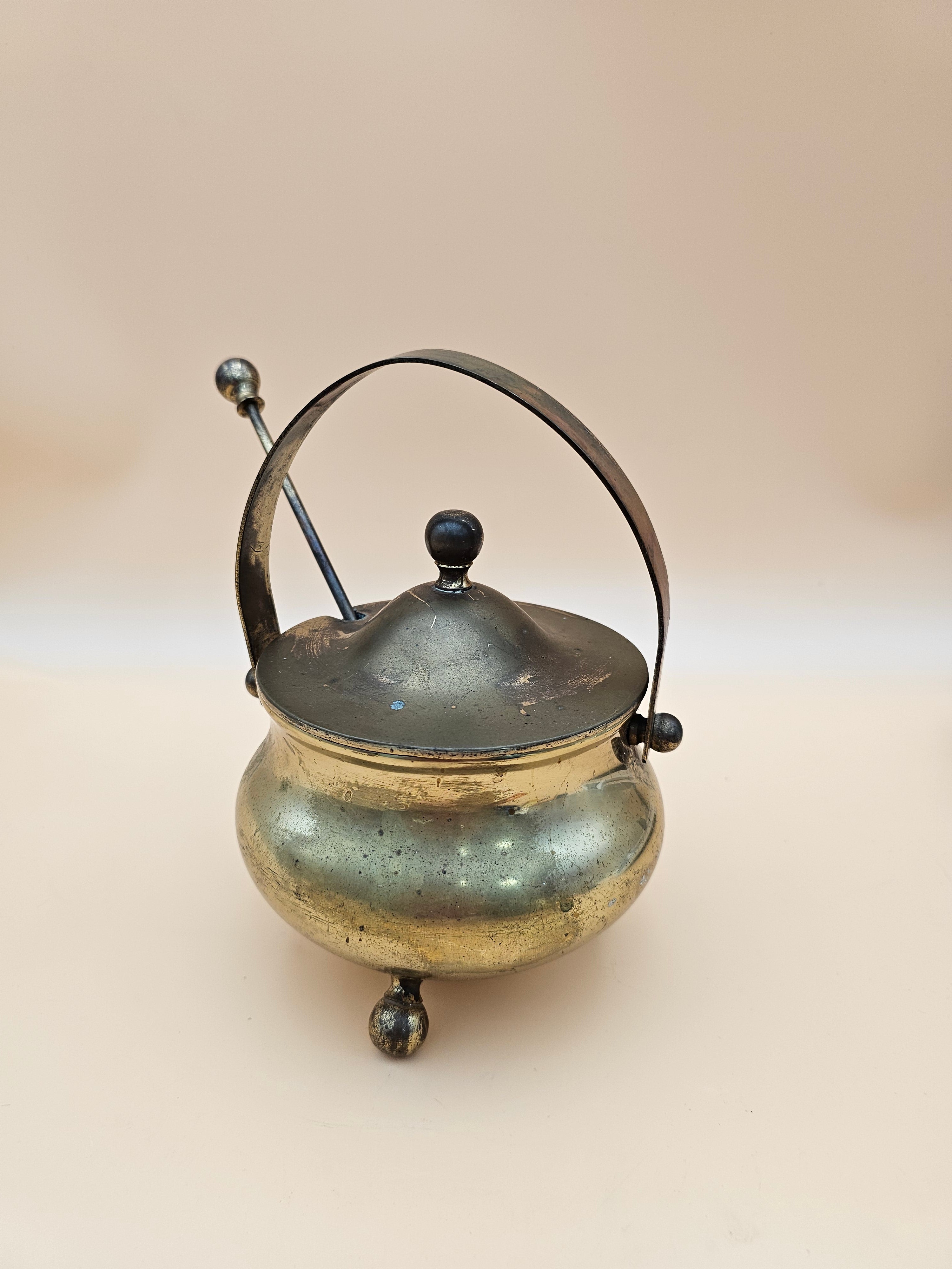 Vintage Brass Fireplace Fire Starter Smudge Pot with Pumice Wand