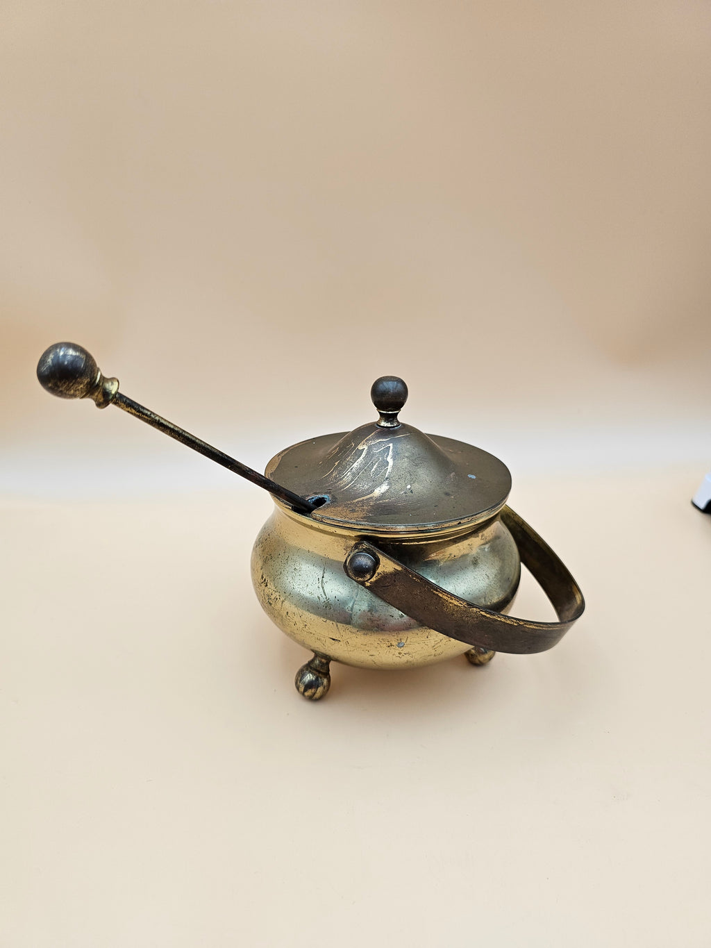 Vintage Brass Fireplace Fire Starter Smudge Pot with Pumice Wand