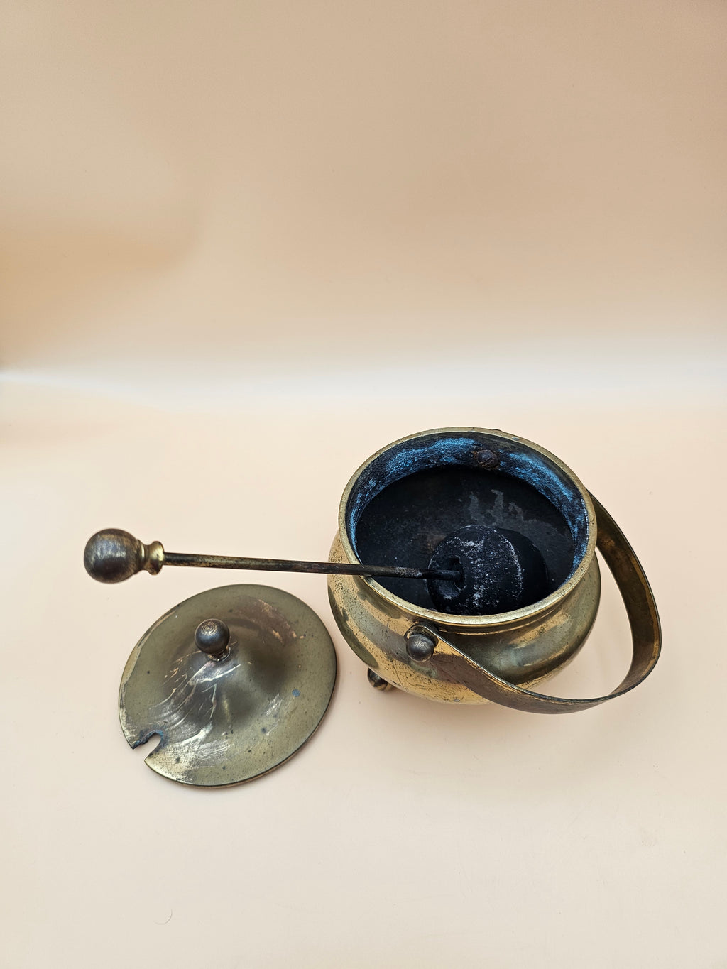 Vintage Brass Fireplace Fire Starter Smudge Pot with Pumice Wand