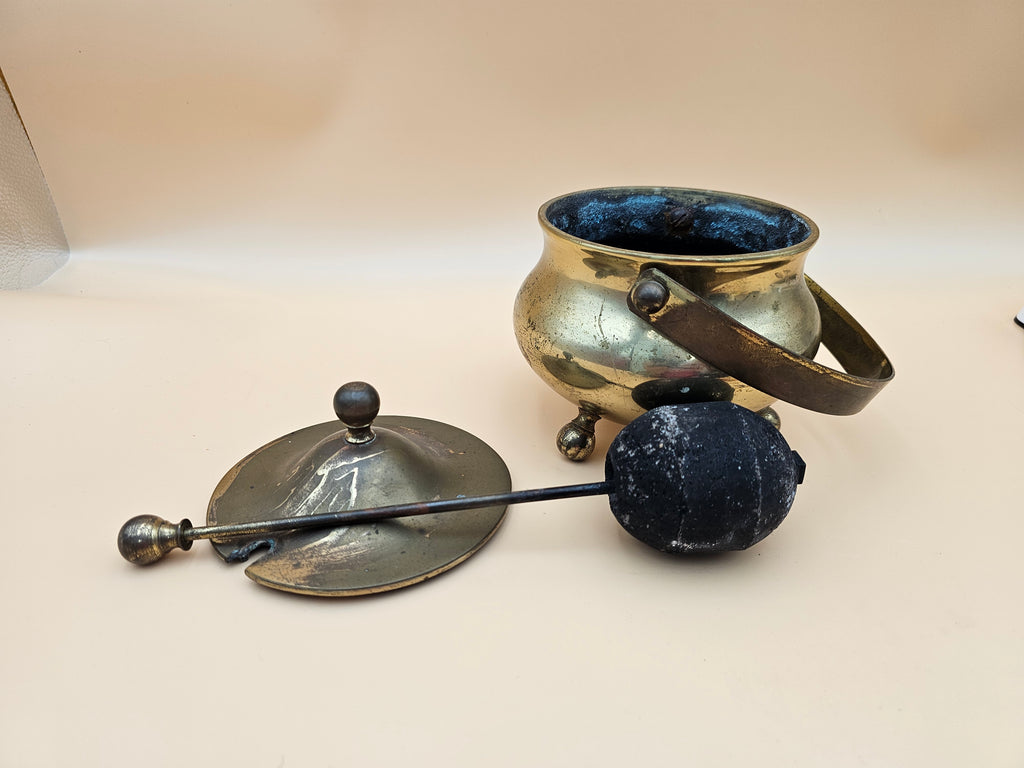 Vintage Brass Fireplace Fire Starter Smudge Pot with Pumice Wand