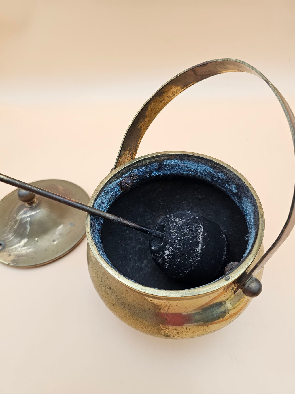 Vintage Brass Fireplace Fire Starter Smudge Pot with Pumice Wand