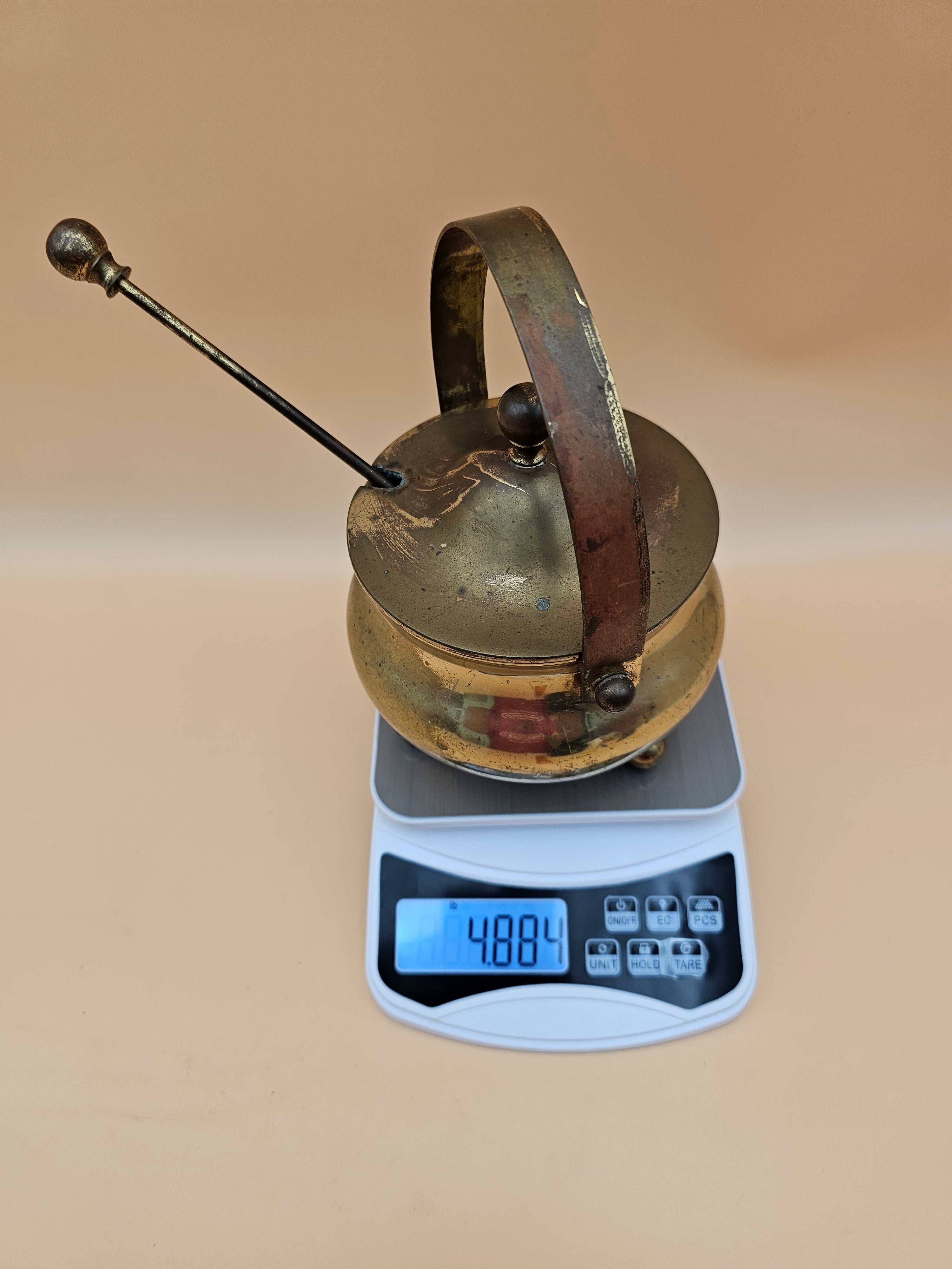 Vintage Brass Fireplace Fire Starter Smudge Pot with Pumice Wand
