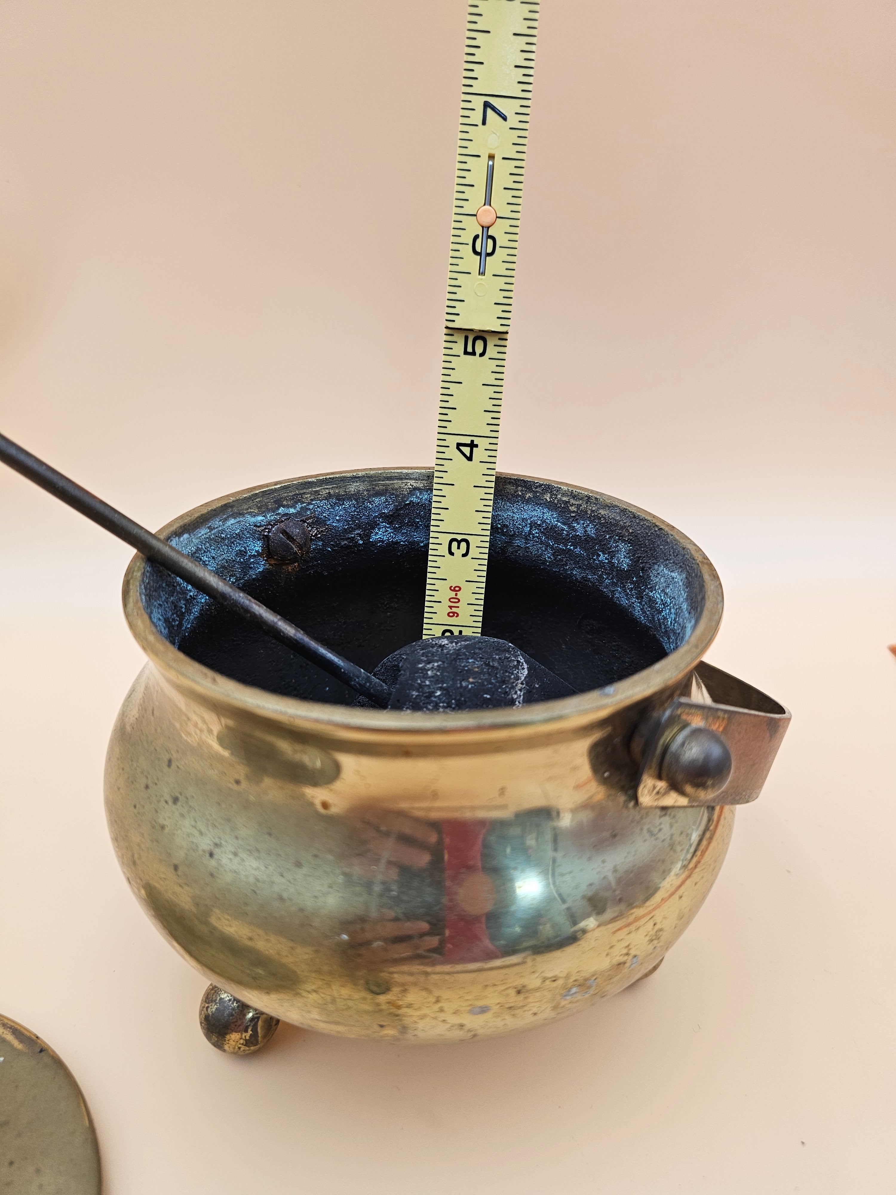 Vintage Brass Fireplace Fire Starter Smudge Pot with Pumice Wand