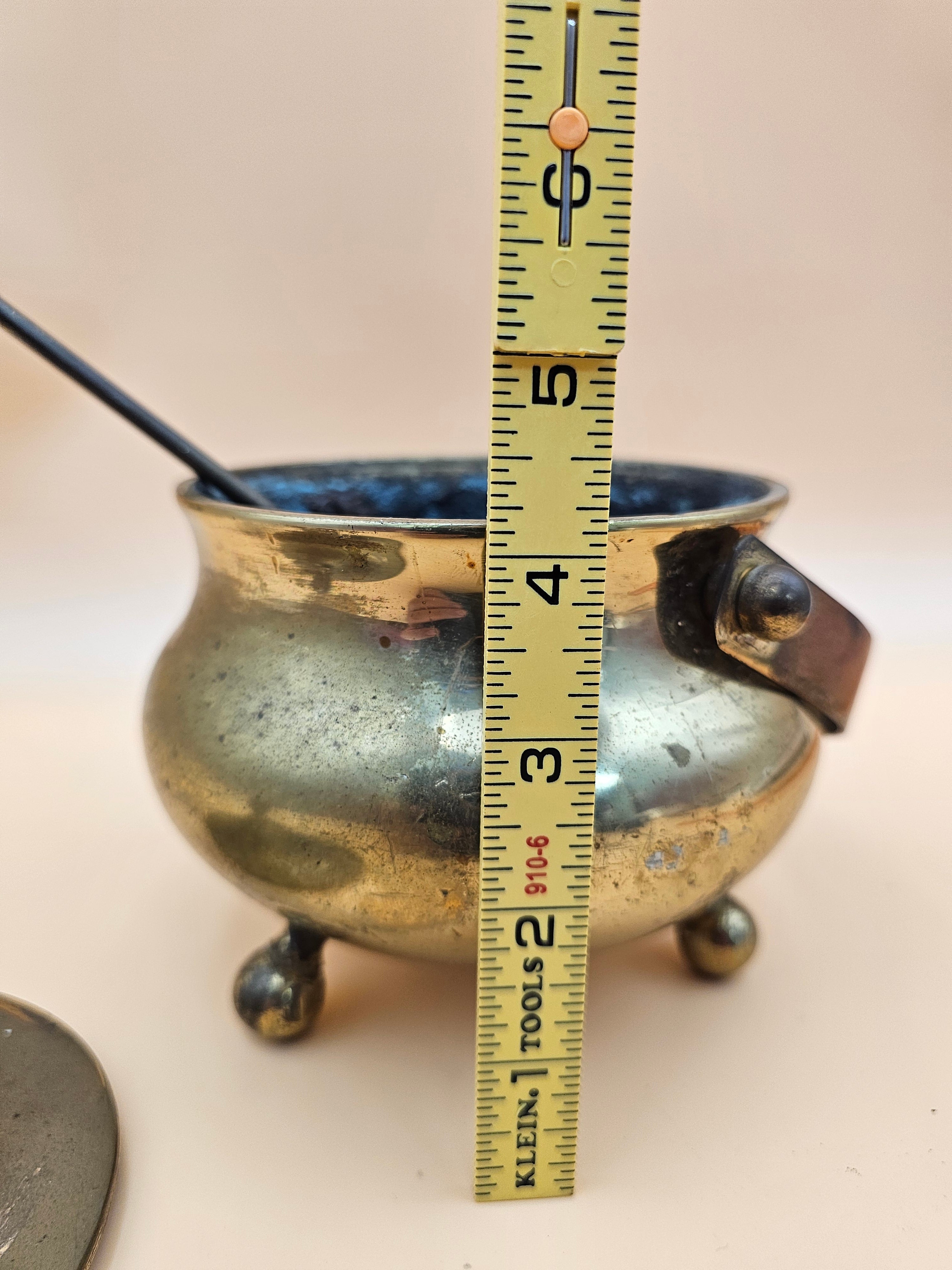 Vintage Brass Fireplace Fire Starter Smudge Pot with Pumice Wand