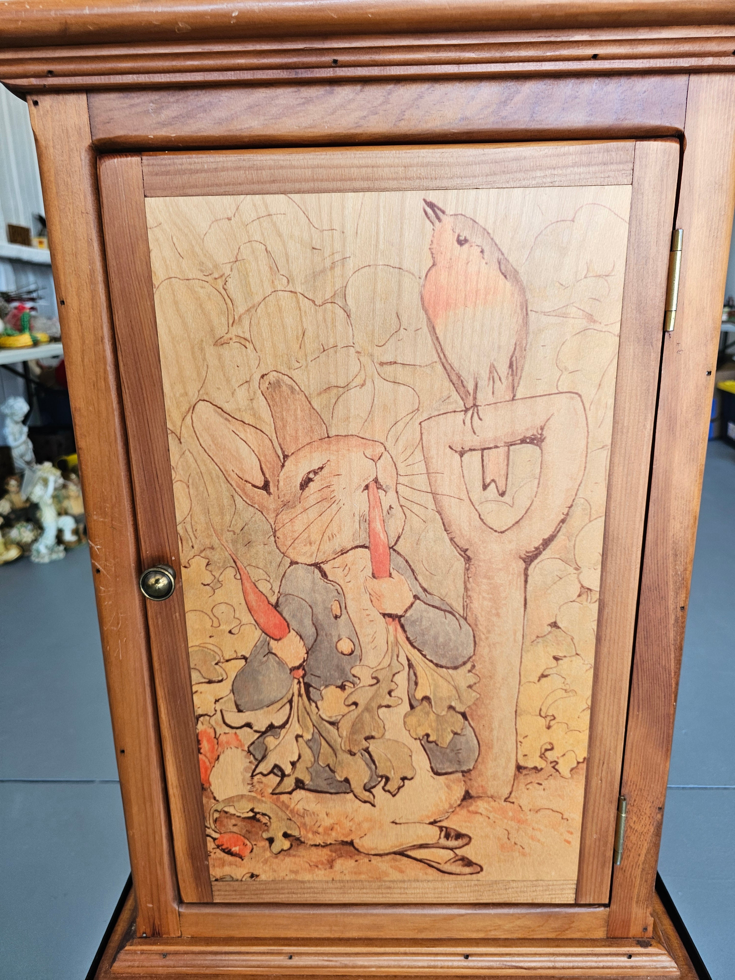 Peter Rabbit Beatrix Potter Illustrated Wood Storage Cabinet with Metal Stand