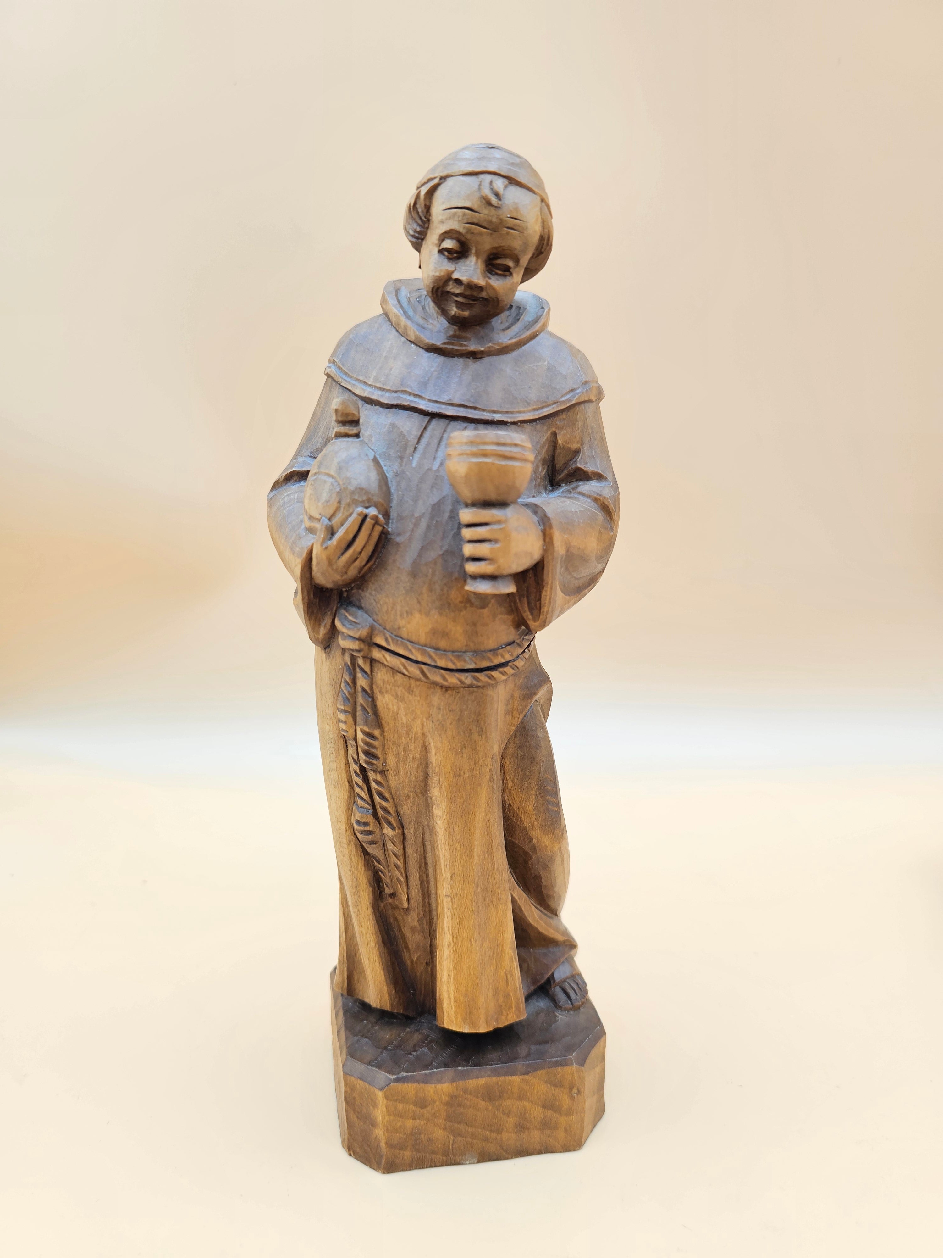 Vintage Oberammergau Hand-Carved Wood Monk Cellarer Figurine Germany 11"