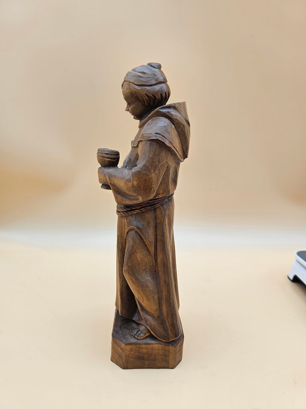 Vintage Oberammergau Hand-Carved Wood Monk Cellarer Figurine Germany 11"