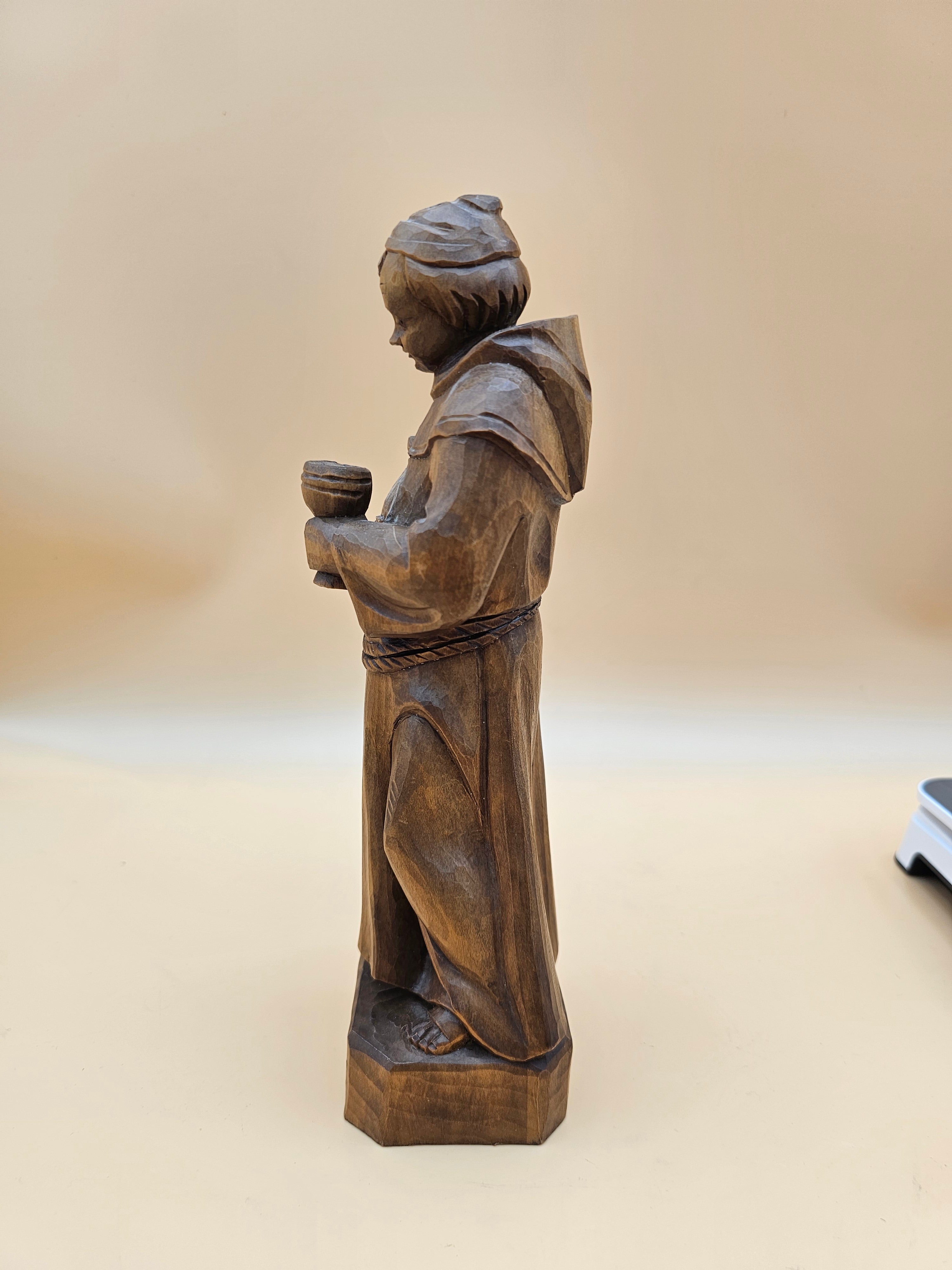 Vintage Oberammergau Hand-Carved Wood Monk Cellarer Figurine Germany 11"
