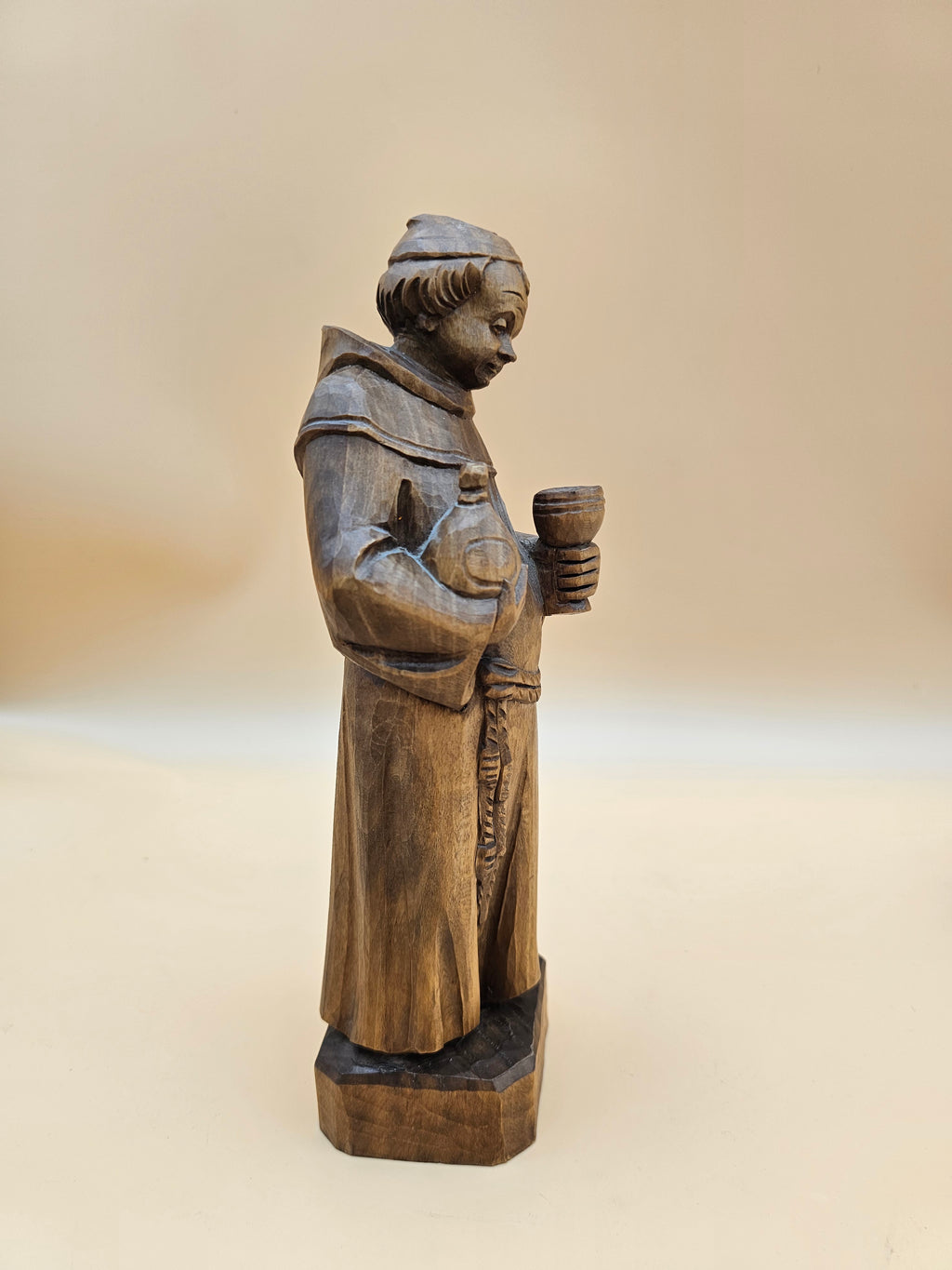 Vintage Oberammergau Hand-Carved Wood Monk Cellarer Figurine Germany 11"