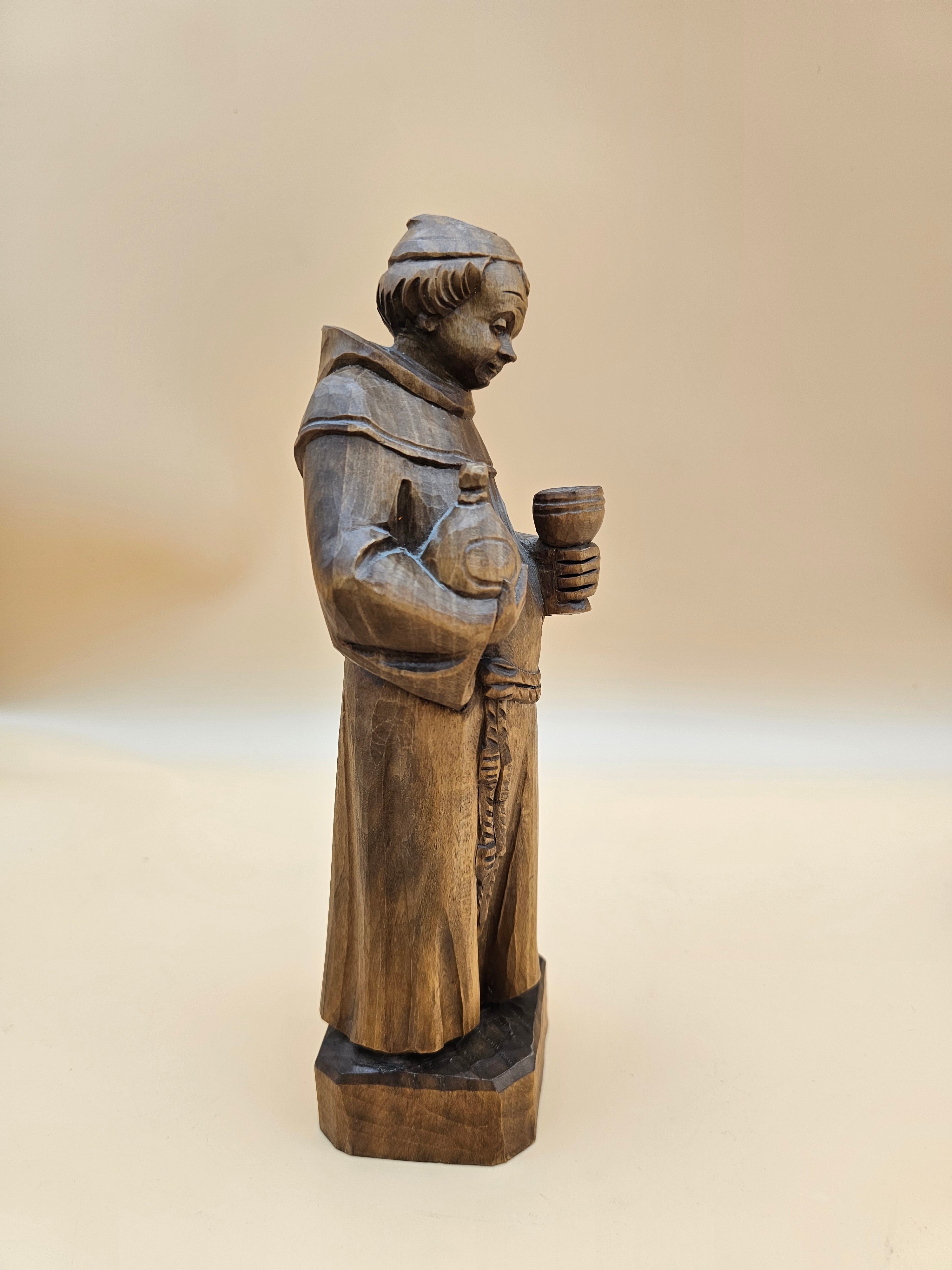 Vintage Oberammergau Hand-Carved Wood Monk Cellarer Figurine Germany 11"