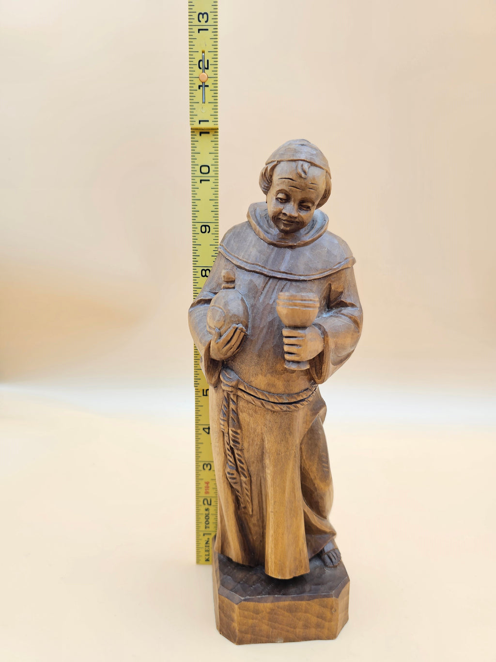 Vintage Oberammergau Hand-Carved Wood Monk Cellarer Figurine Germany 11"