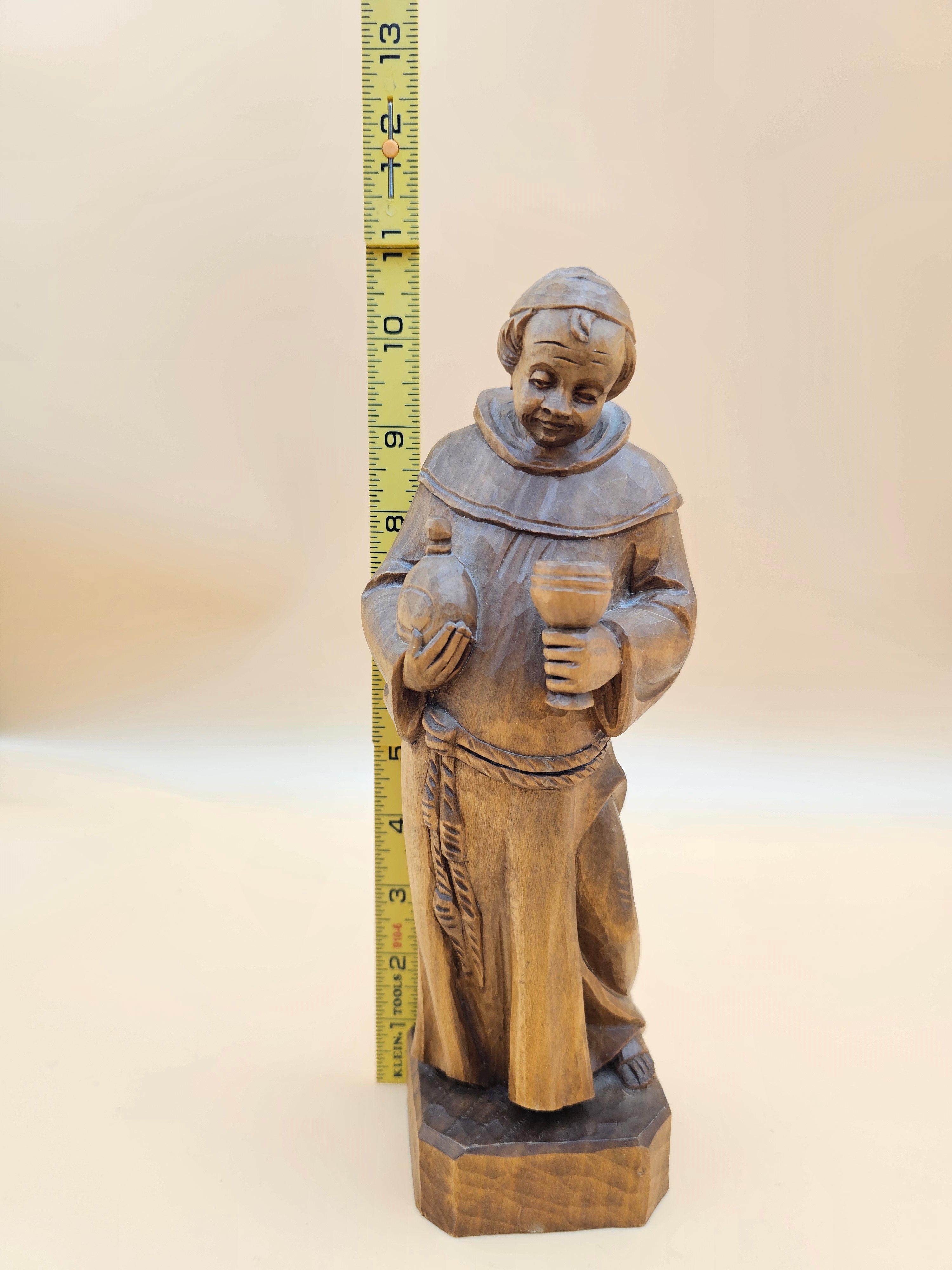 Vintage Oberammergau Hand-Carved Wood Monk Cellarer Figurine Germany 11"