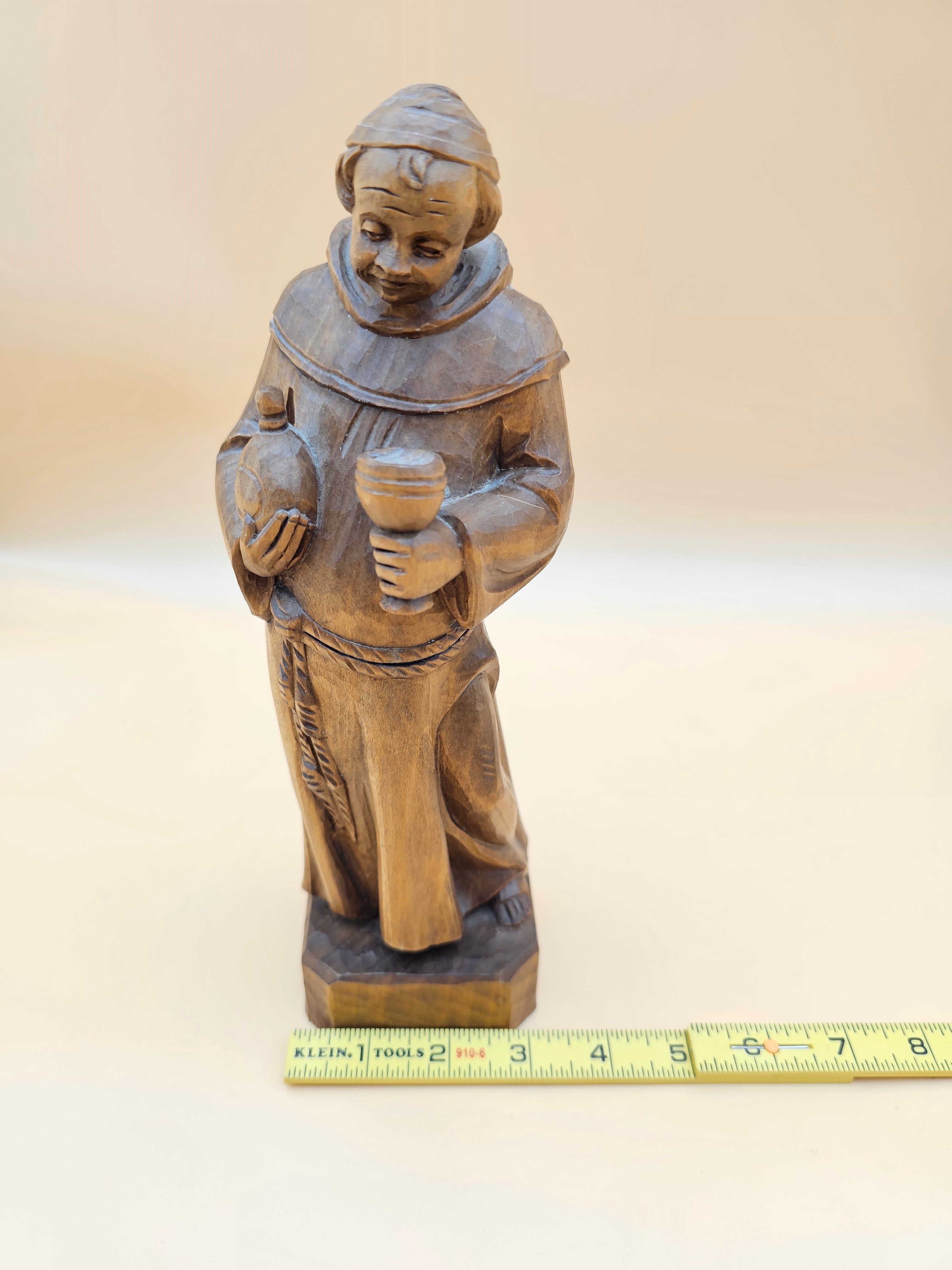 Vintage Oberammergau Hand-Carved Wood Monk Cellarer Figurine Germany 11"