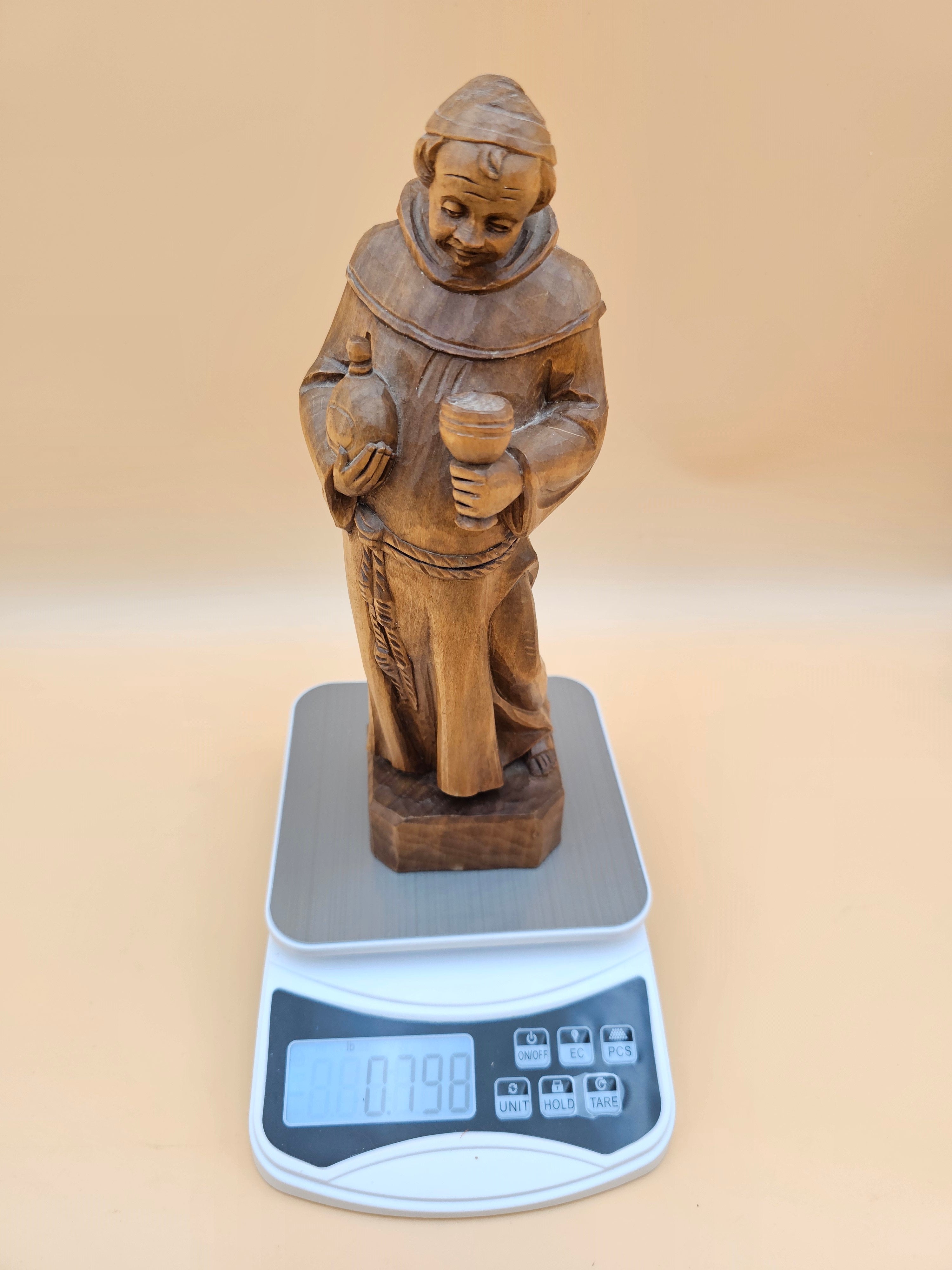 Vintage Oberammergau Hand-Carved Wood Monk Cellarer Figurine Germany 11"