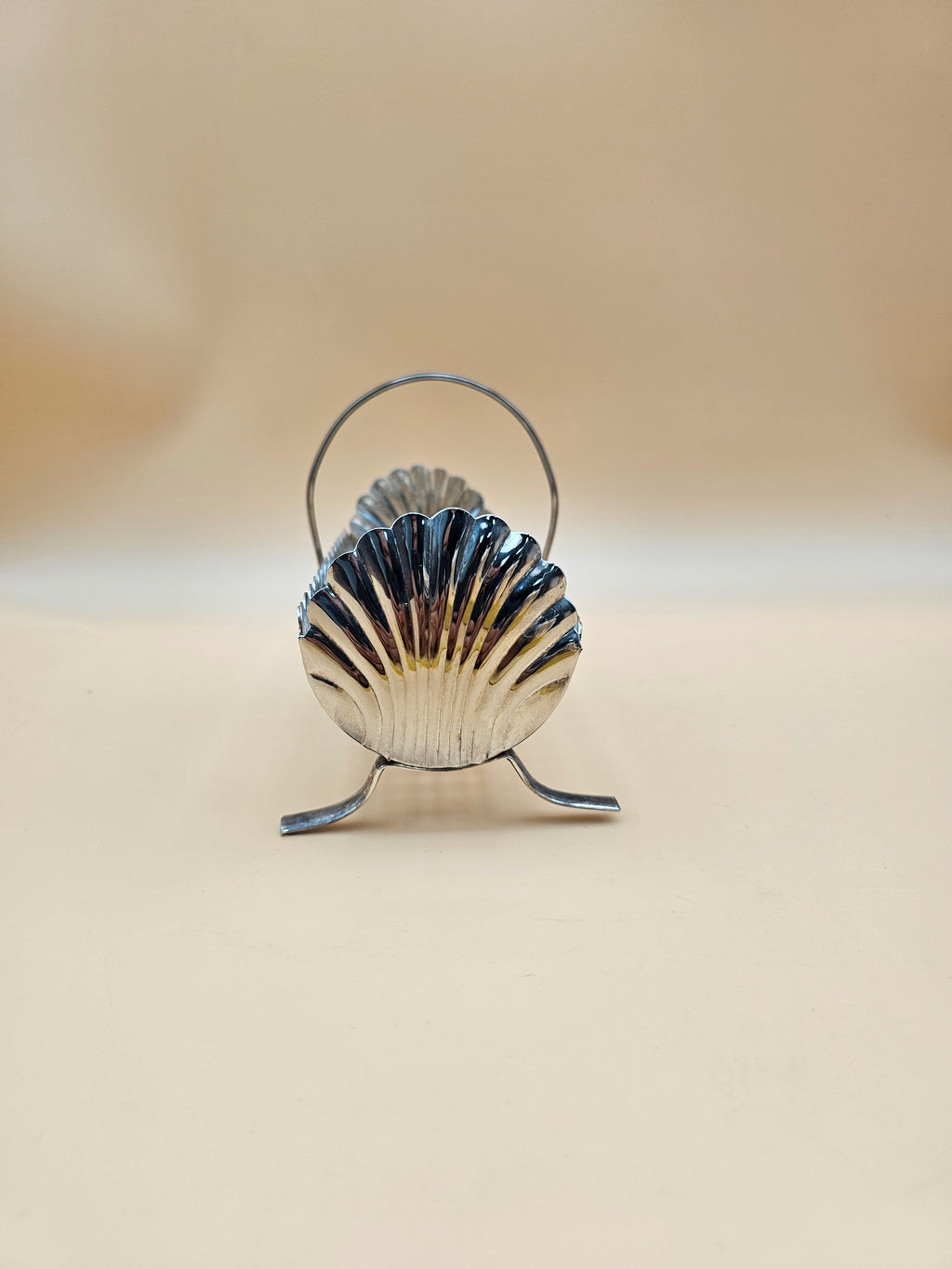 Vintage Silver-Plated Pierced Cracker Basket with Shell Ends & Handle