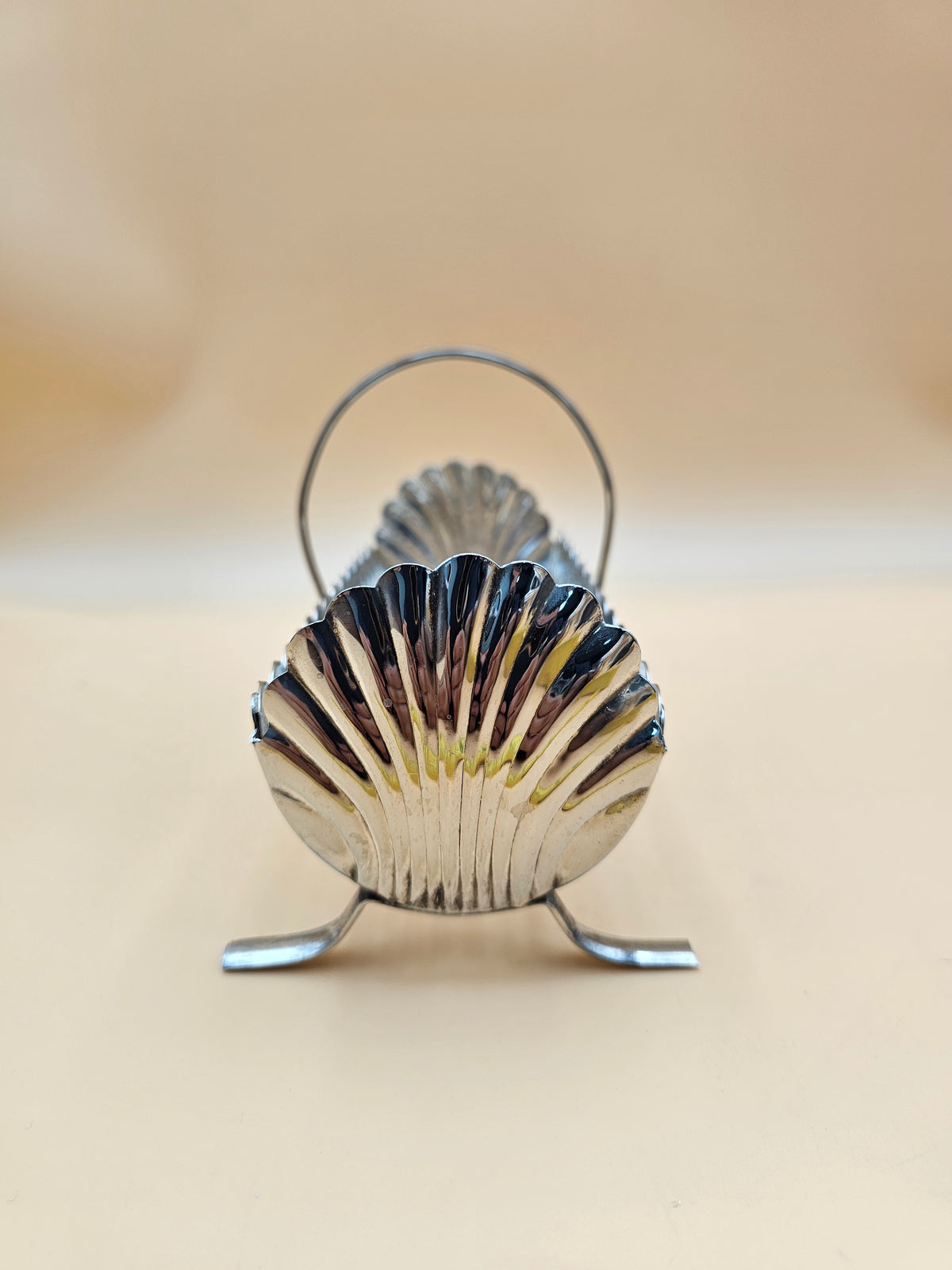 Vintage Silver-Plated Pierced Cracker Basket with Shell Ends & Handle
