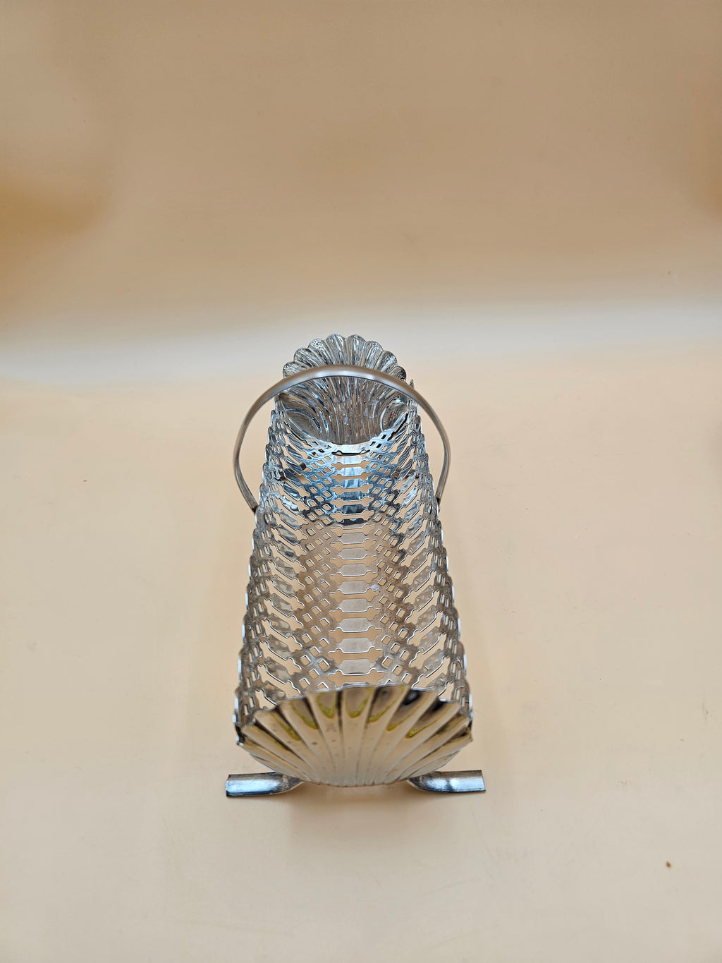 Vintage Silver-Plated Pierced Cracker Basket with Shell Ends & Handle